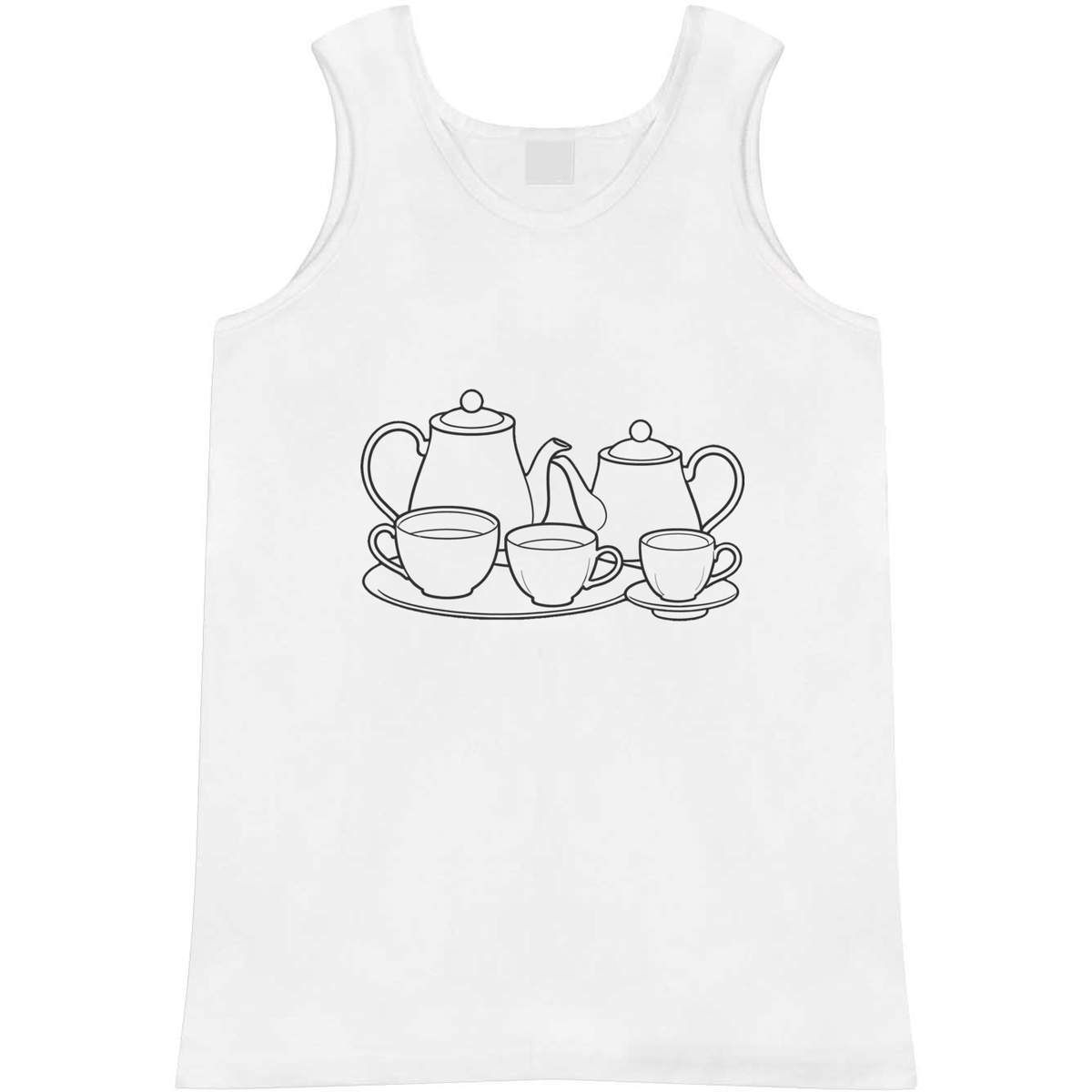 'Toy Tea Set' Adult Vest - White, M - Sleeveless Tank Top for Gym, Training, Running, Sports and Summer (AV00181704)