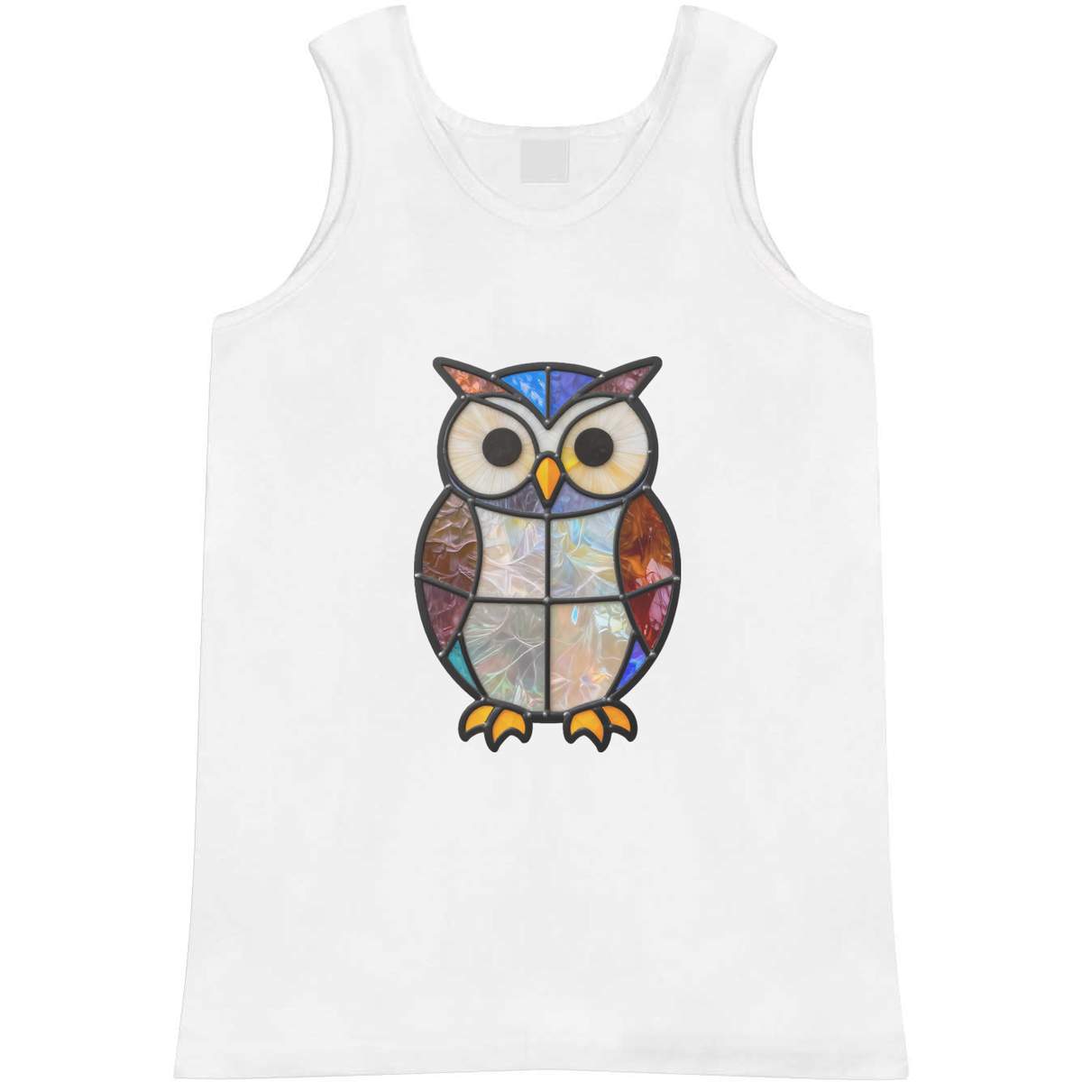 'Stained Glass Owl' Adult Vest - White, M - Sleeveless Tank Top for Gym, Training, Running, Sports and Summer (AV00182952)