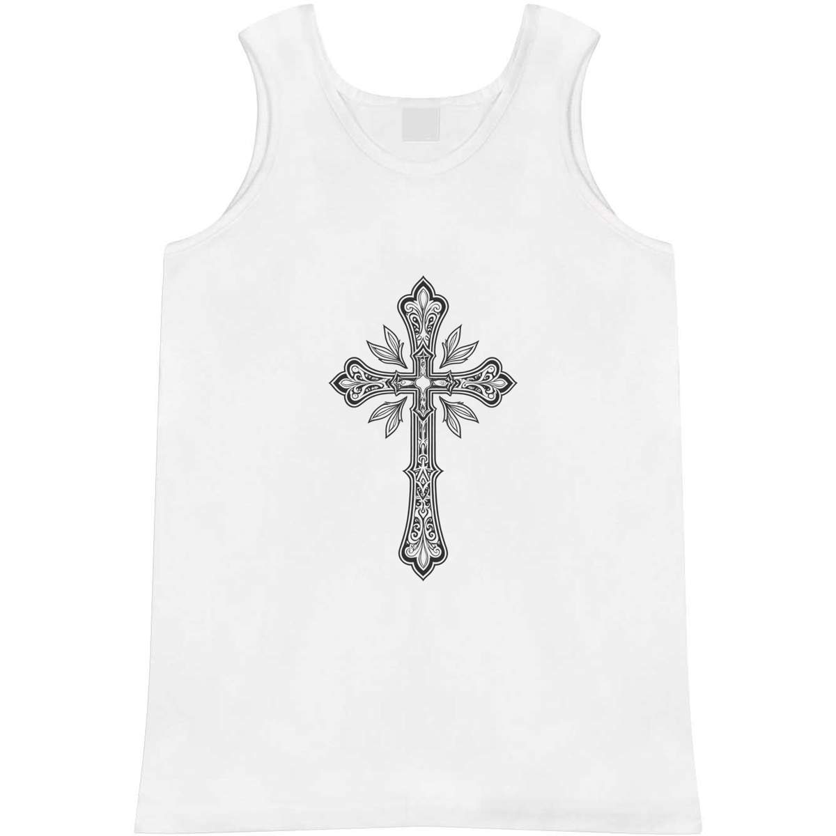 'Decorative Cross' Adult Vest - White, M - Sleeveless Tank Top for Gym, Training, Running, Sports and Summer (AV00183244)