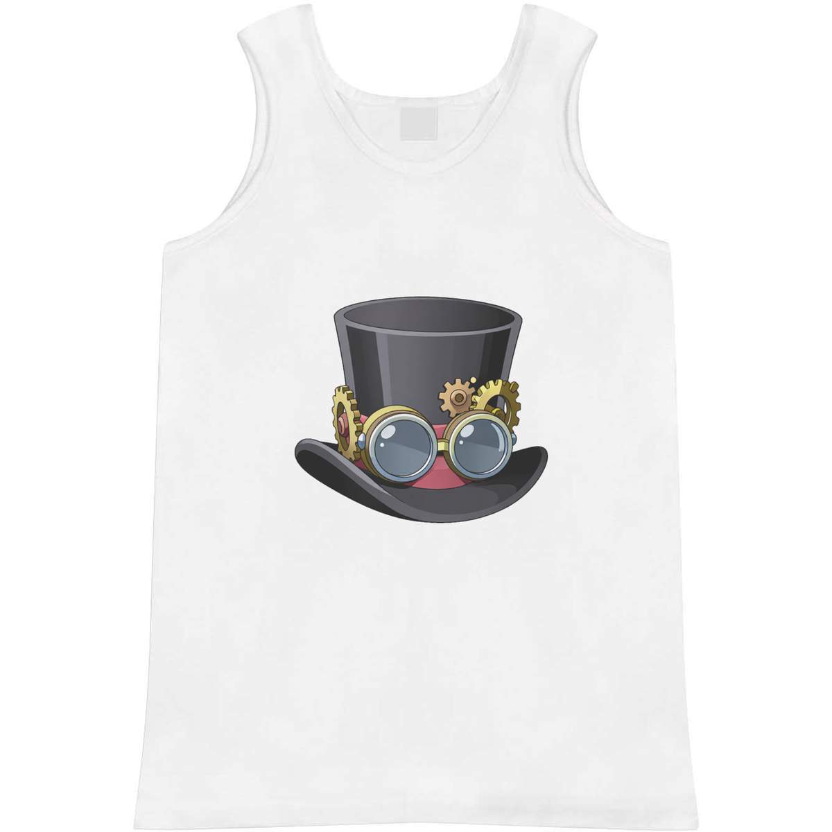 'Steampunk Top Hat' Adult Vest - White, M - Sleeveless Tank Top for Gym, Training, Running, Sports and Summer (AV00183276)