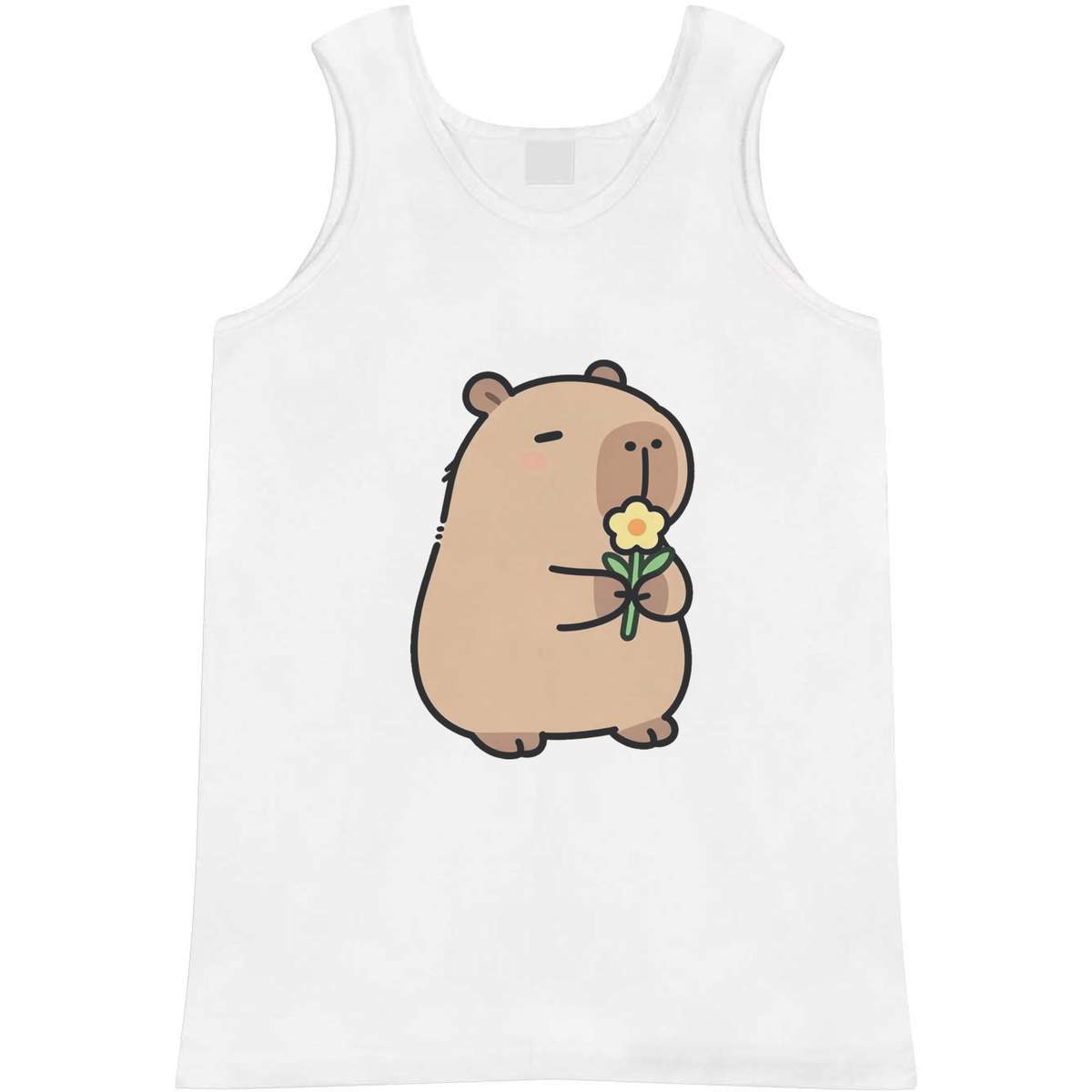 'Capybara with Flower' Adult Vest - White, M - Sleeveless Tank Top for Gym, Training, Running, Sports and Summer (AV00184128)