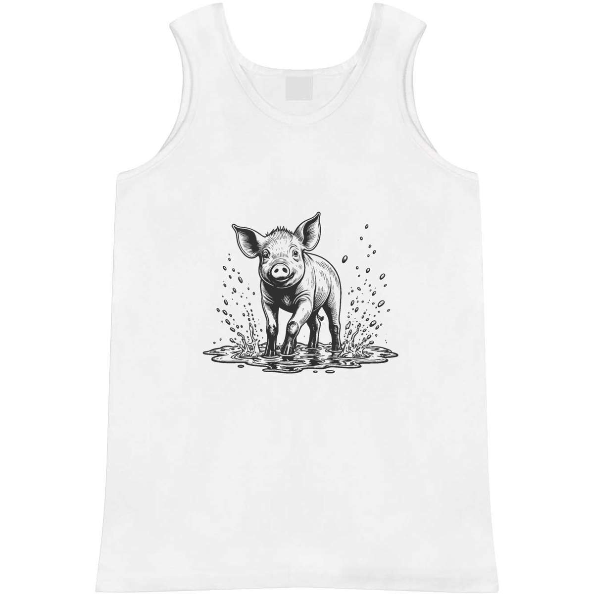 'Pig in Mud' Adult Vest - White, M - Sleeveless Tank Top for Gym, Training, Running, Sports and Summer (AV00184520)