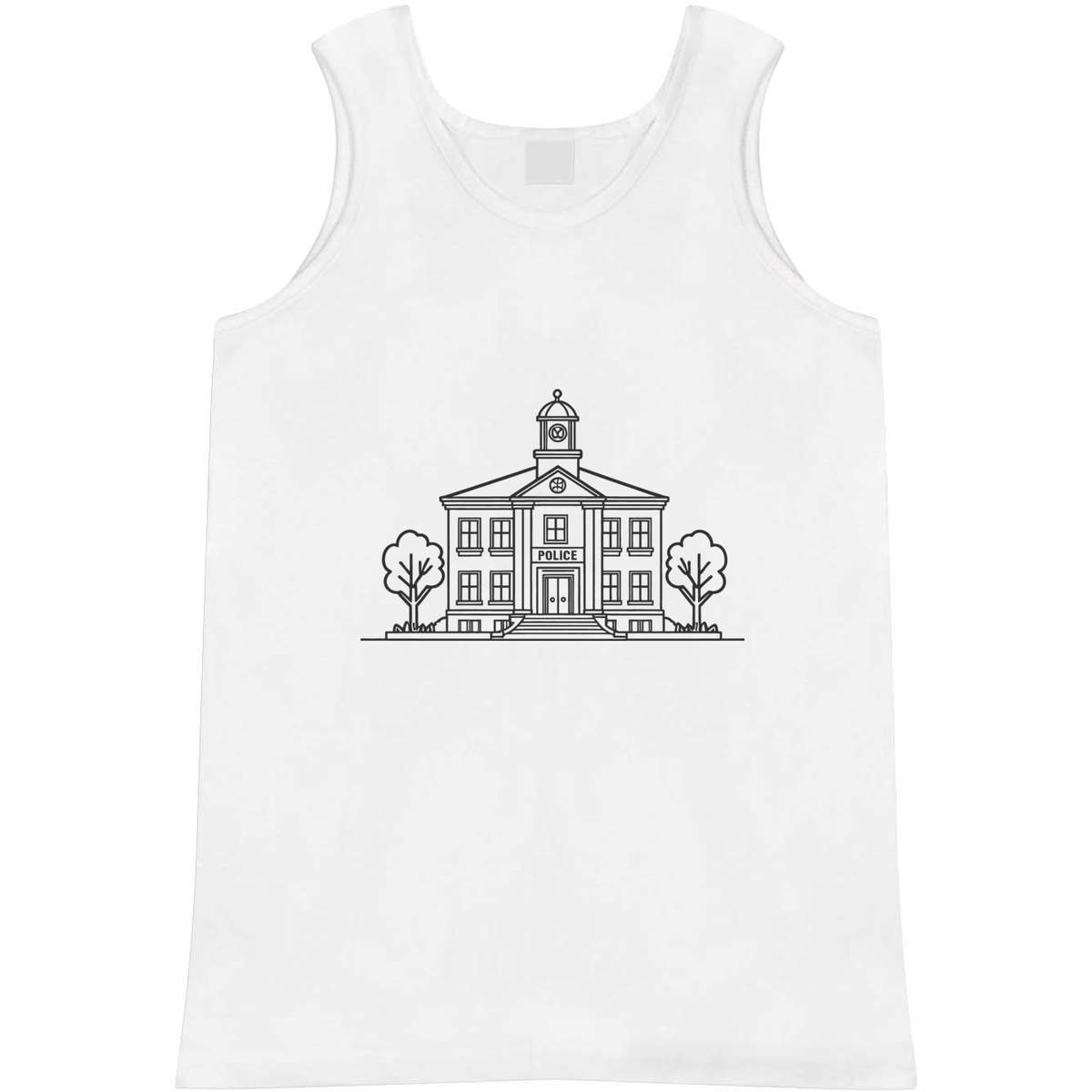 'Police Station' Adult Vest - White, M - Sleeveless Tank Top for Gym, Training, Running, Sports and Summer (AV00185264)