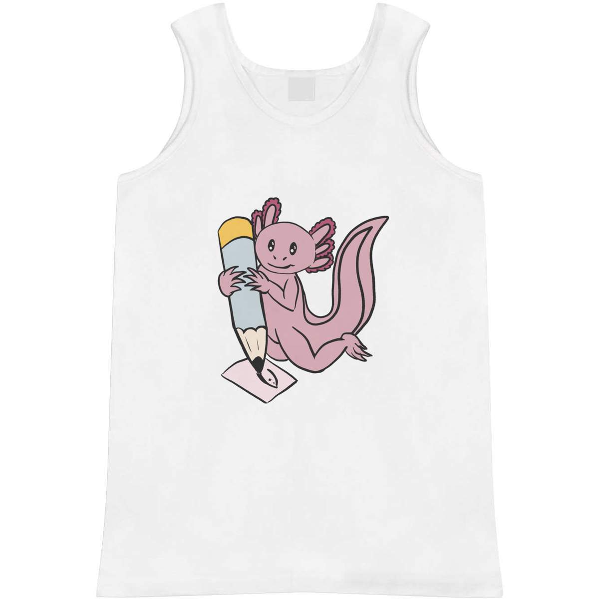 'Axolotl Artist & Pencil' Adult Vest - White, M - Sleeveless Tank Top for Gym, Training, Running, Sports and Summer (AV00186300)