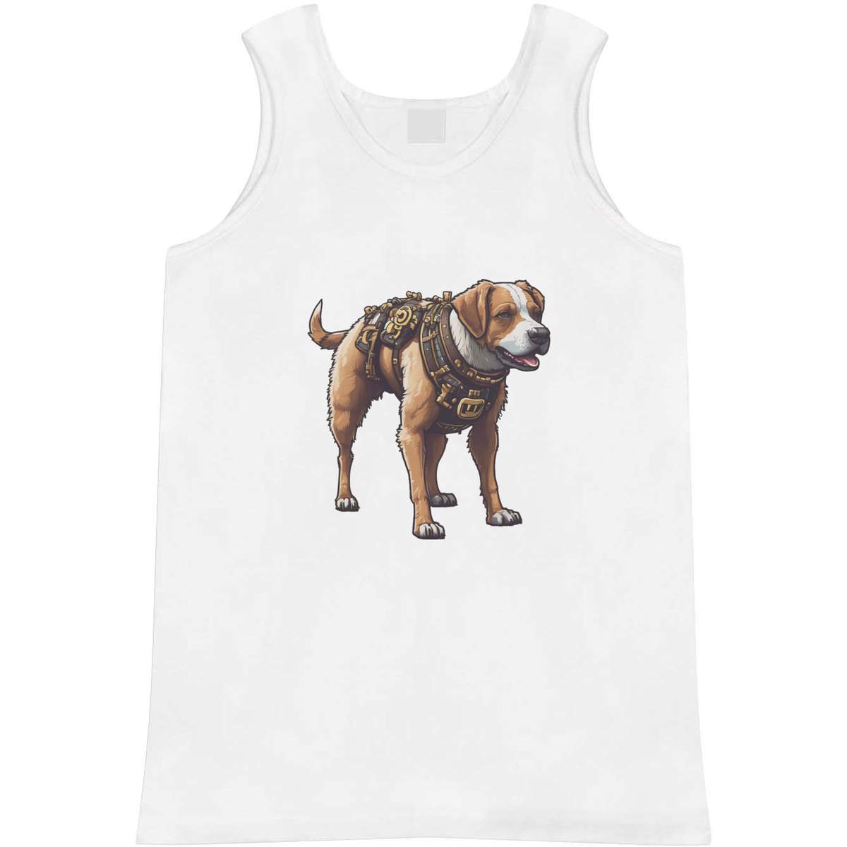 'Steampunk Dog' Adult Vest - White, M - Sleeveless Tank Top for Gym, Training, Running, Sports and Summer (AV00186440)