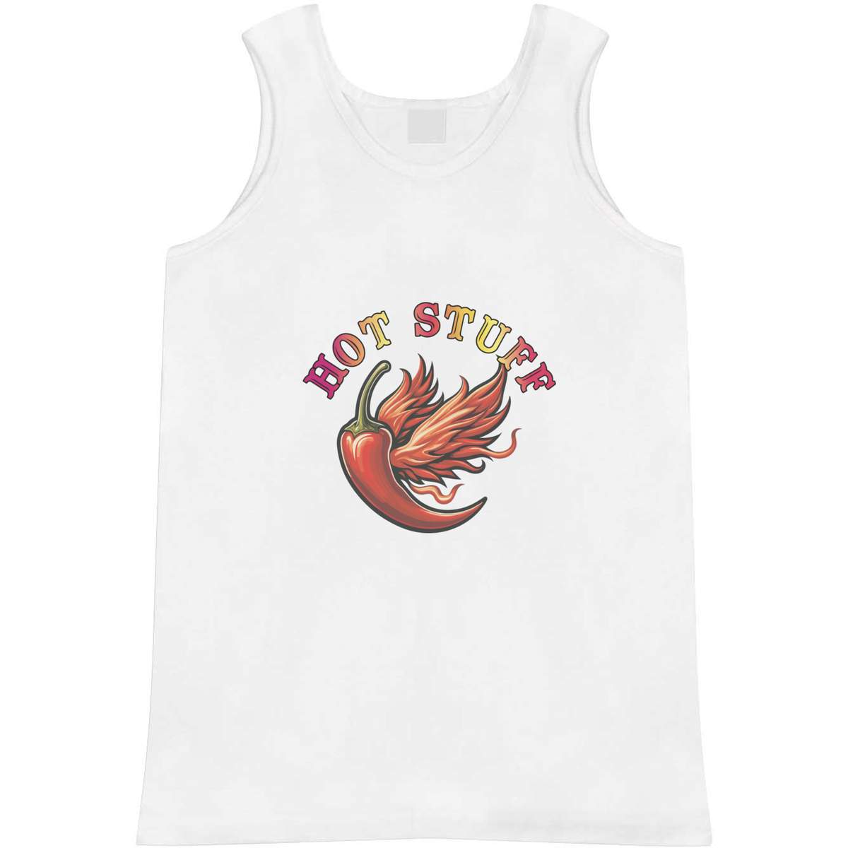 'Hot Stuff Chilli Pepper' Adult Vest - White, M - Sleeveless Tank Top for Gym, Training, Running, Sports and Summer (AV00187292)