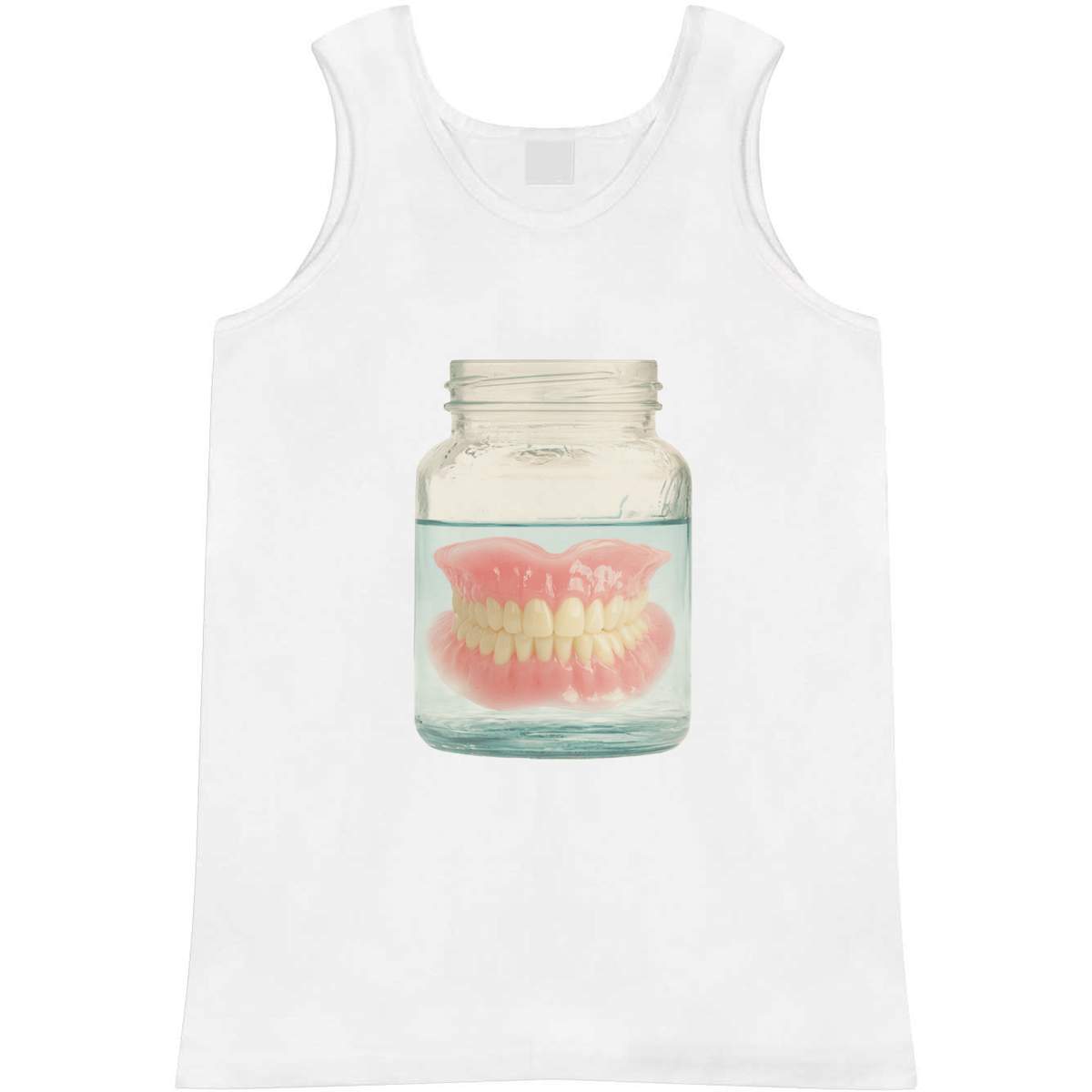 'Dentures in Jar' Adult Vest - White, M - Sleeveless Tank Top for Gym, Training, Running, Sports and Summer (AV00188760)