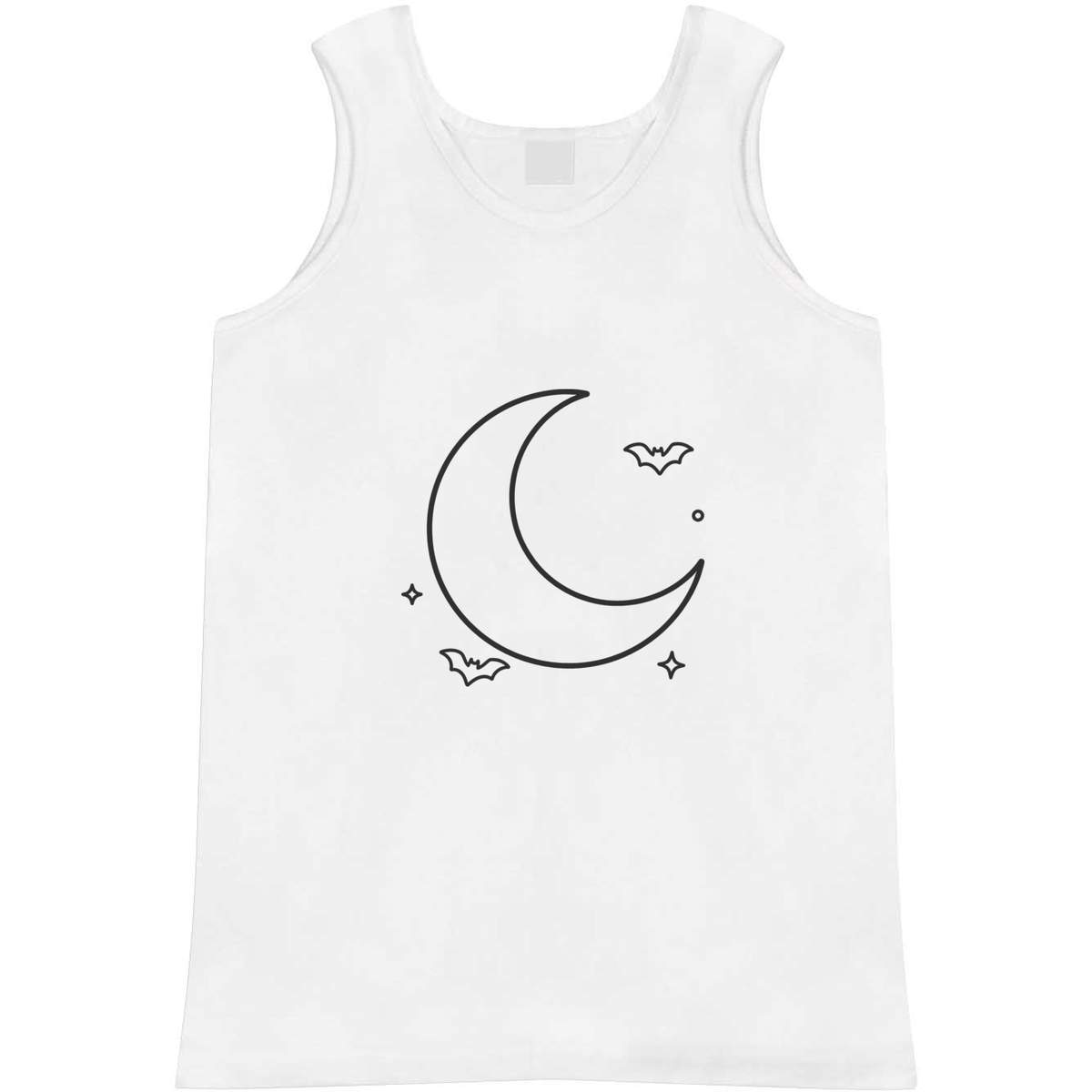 'Moon & Bats' Adult Vest - White, M - Sleeveless Tank Top for Gym, Training, Running, Sports and Summer (AV00188892)