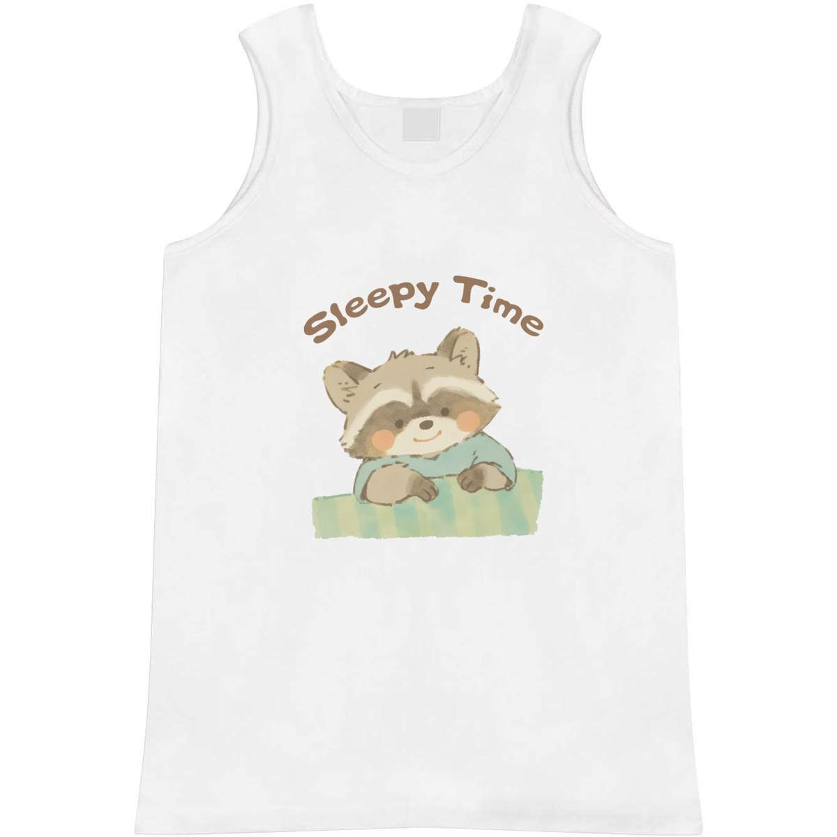 'Sleepy Time Raccoon' Adult Vest - White, M - Sleeveless Tank Top for Gym, Training, Running, Sports and Summer (AV00189388)