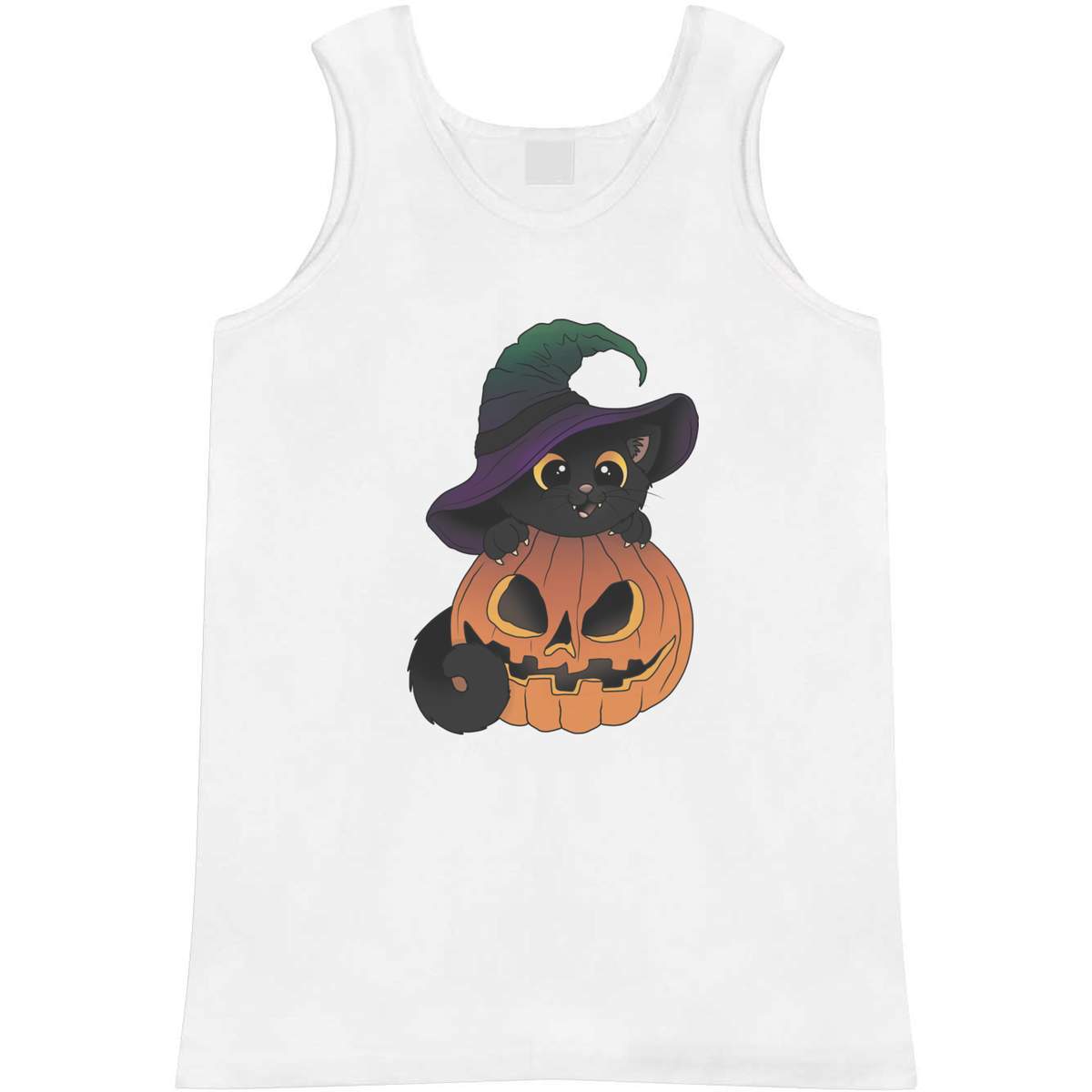'Spooky Halloween Cat' Adult Vest - White, S - Sleeveless Tank Top for Gym, Training, Running, Sports and Summer (AV00139075)