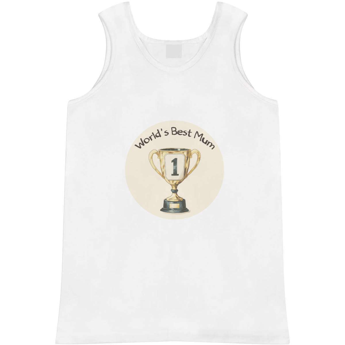 'World's Best Mum Trophy' Adult Vest - White, S - Sleeveless Tank Top for Gym, Training, Running, Sports and Summer (AV00149415)