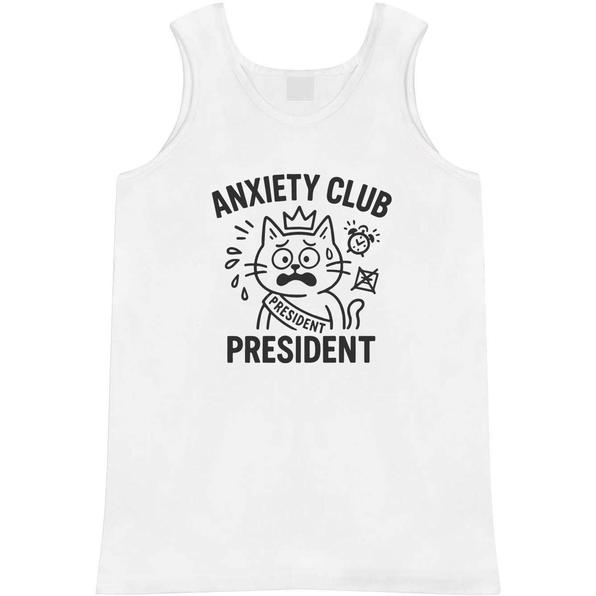 'Anxiety Club President' Adult Vest / Tank Top - Sleeveless Top for Gym, Training, Running, Sports and Summer (AV054154)