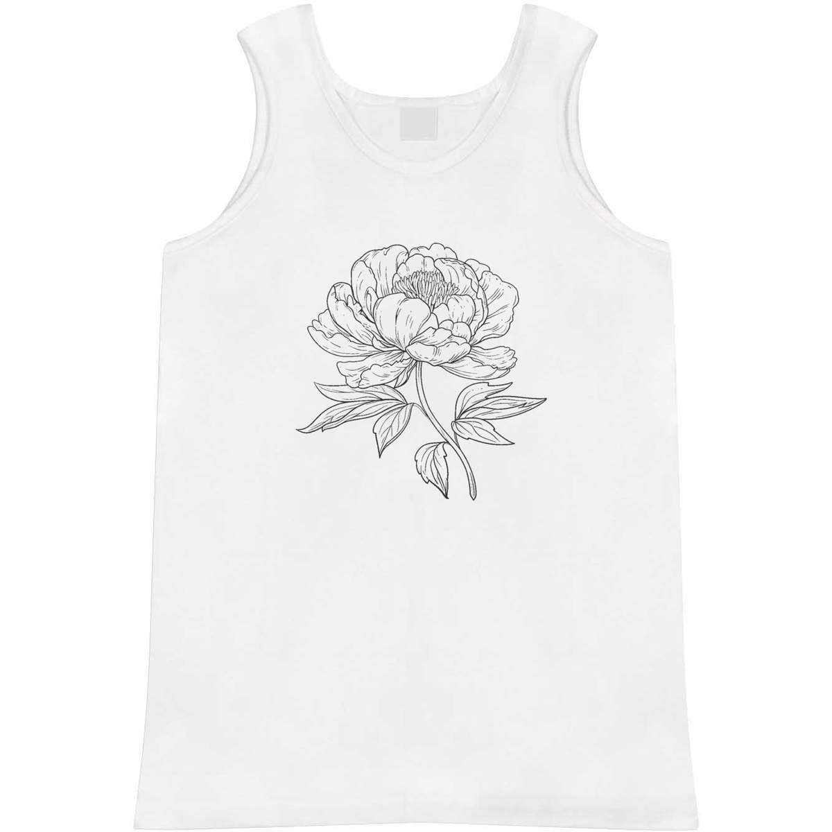 'Single Peony Flower' Adult Vest - White, S - Sleeveless Tank Top for Gym, Training, Running, Sports and Summer (AV00154175)