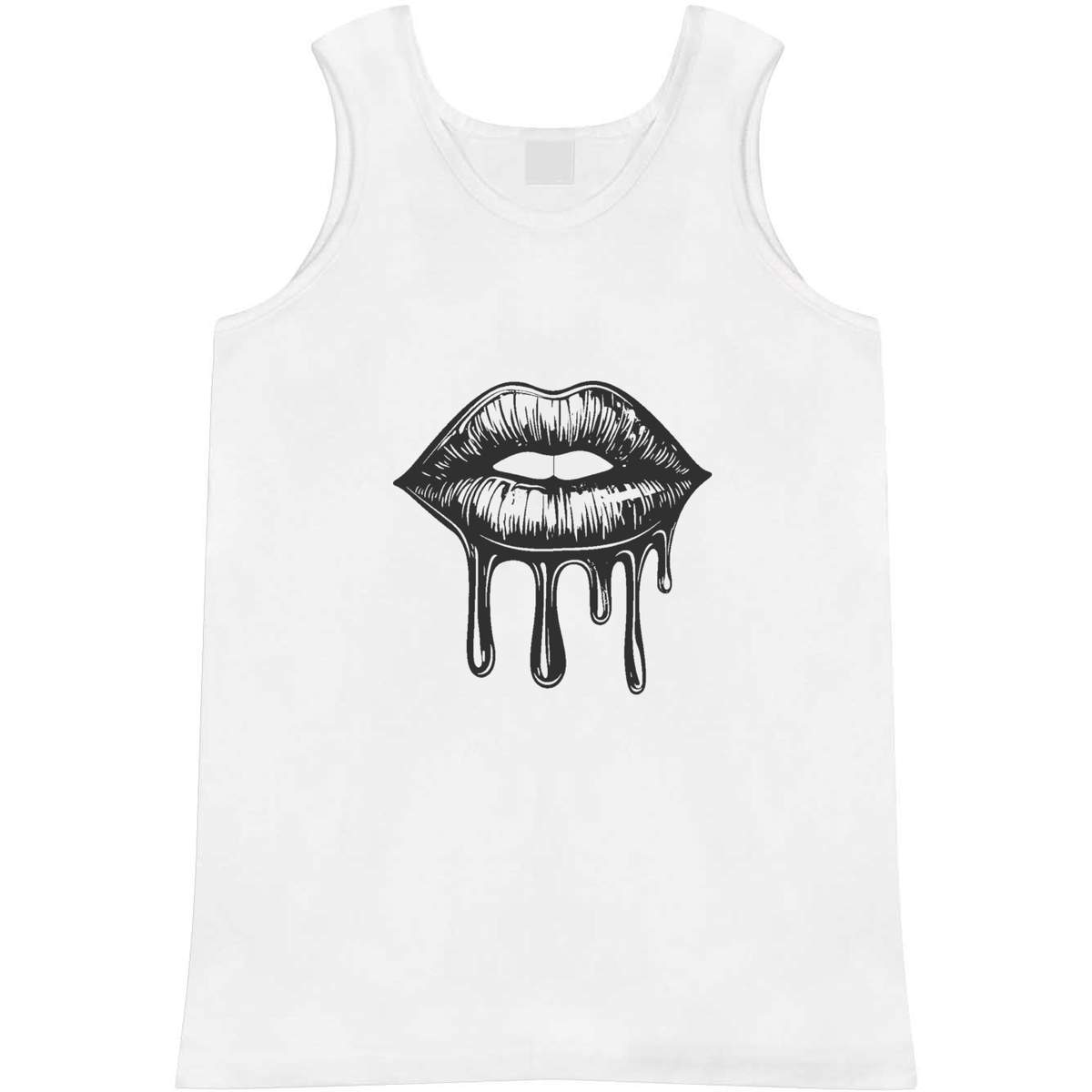 'Dripping Lipstick Kiss' Adult Vest - White, S - Sleeveless Tank Top for Gym, Training, Running, Sports and Summer (AV00156851)