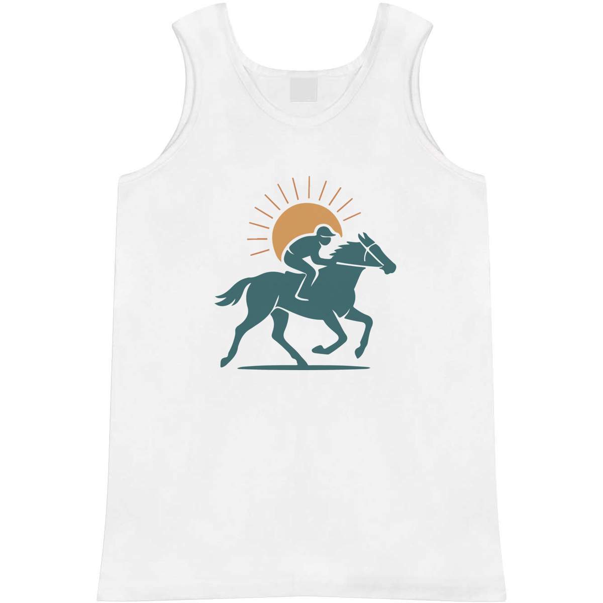 'Race Horse & Jockey' Adult Vest - White, S - Sleeveless Tank Top for Gym, Training, Running, Sports and Summer (AV00157039)