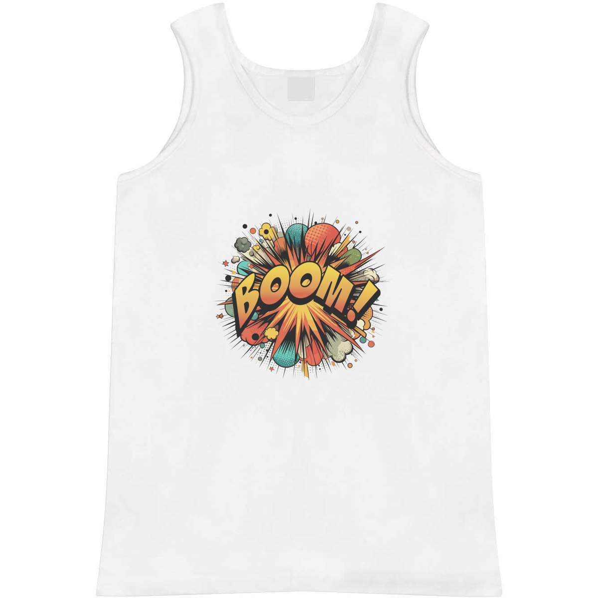 'BOOM Comic Book Art' Adult Vest - White, S - Sleeveless Tank Top for Gym, Training, Running, Sports and Summer (AV00159427)
