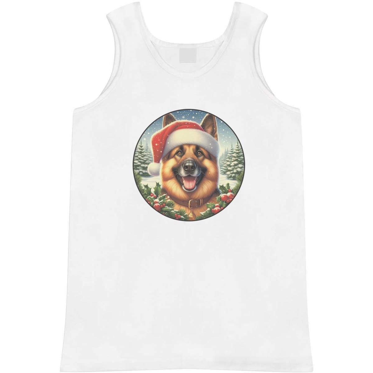 'German Shepherd Santa Hat' Adult Vest / Tank Top - Sleeveless Top for Gym, Training, Running, Sports and Summer (AV057933)