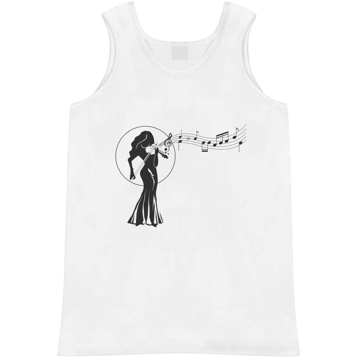 'Female Violinist' Adult Vest - White, S - Sleeveless Tank Top for Gym, Training, Running, Sports and Summer (AV00170935)