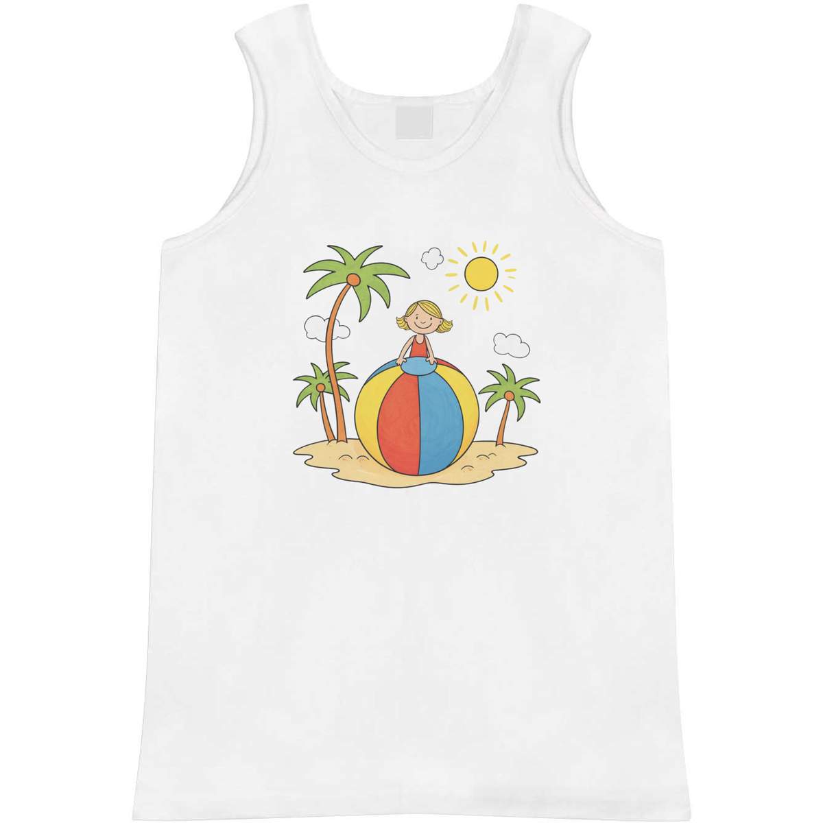 'Girl with Beach Ball' Adult Vest - White, S - Sleeveless Tank Top for Gym, Training, Running, Sports and Summer (AV00173399)