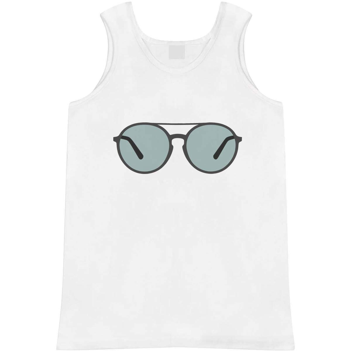 'Round Sunglasses' Adult Vest - White, S - Sleeveless Tank Top for Gym, Training, Running, Sports and Summer (AV00175631)