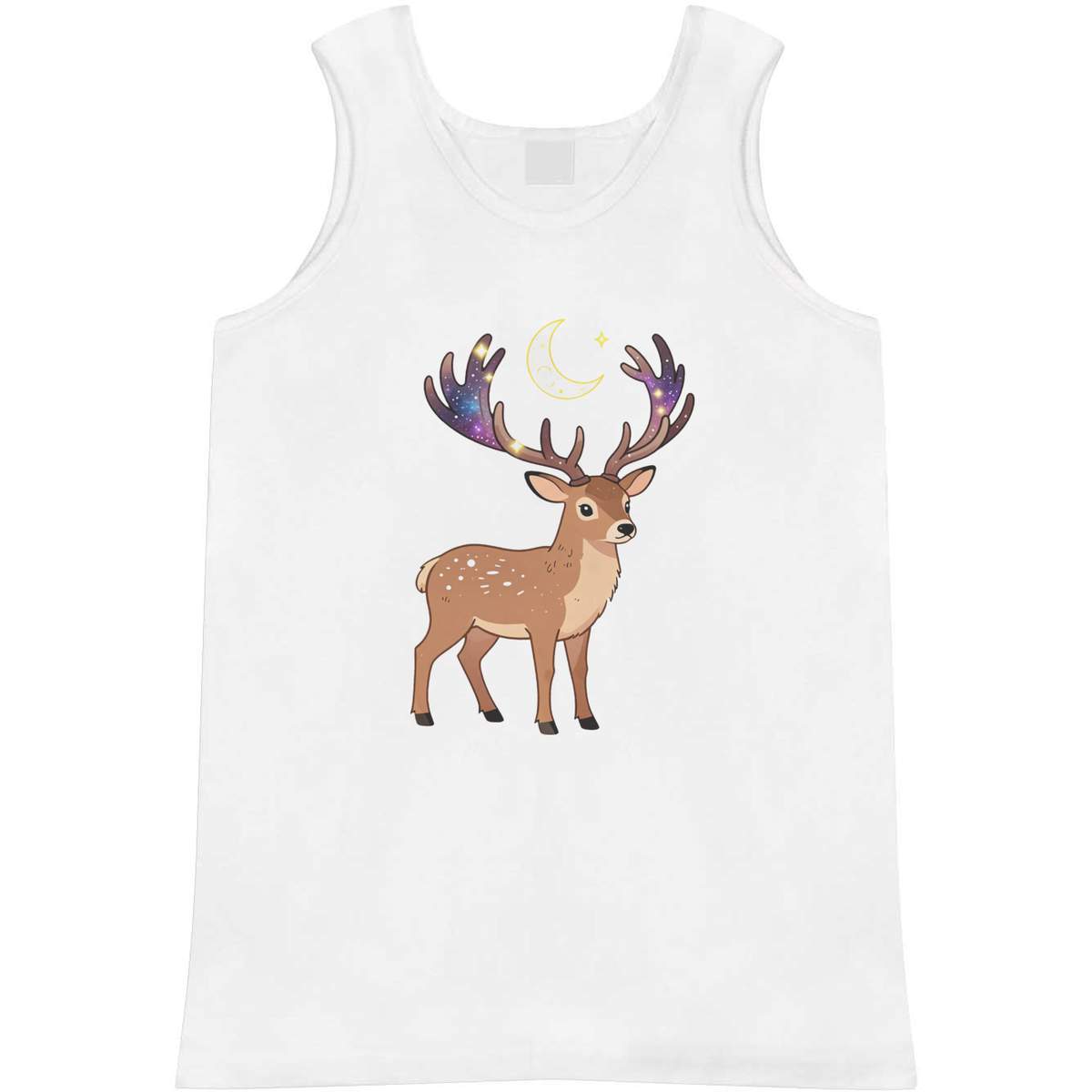 'Stag With Galaxy Antlers' Adult Vest - White, S - Sleeveless Tank Top for Gym, Training, Running, Sports and Summer (AV00177119)