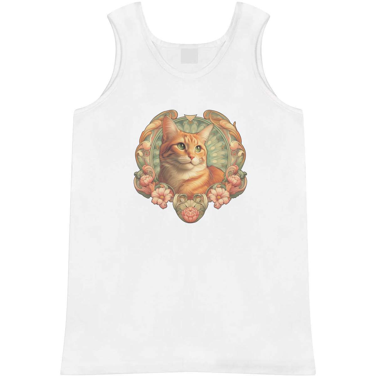 'Orange Cat With Flowers' Adult Vest / Tank Top - Sleeveless Top for Gym, Training, Running, Sports and Summer (AV061915)