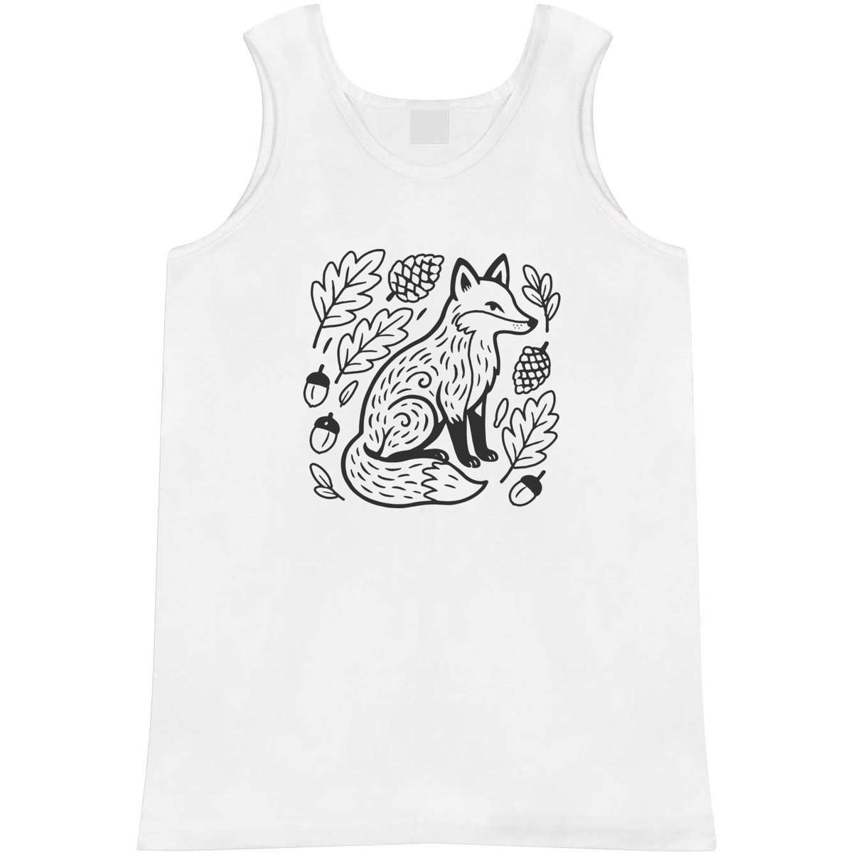 'Folk Style Woodland Fox' Adult Vest - White, S - Sleeveless Tank Top for Gym, Training, Running, Sports and Summer (AV00180807)