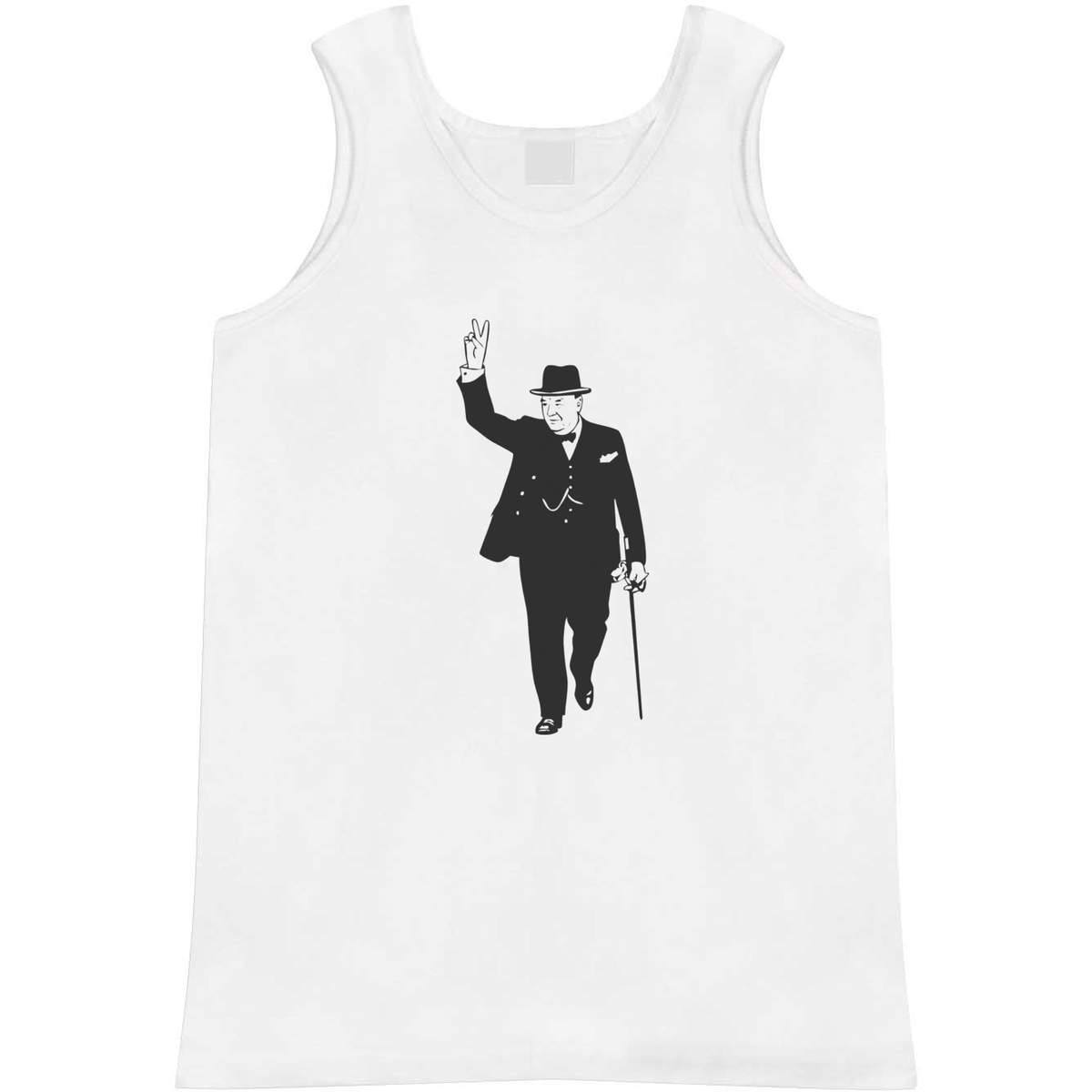 'Winston Churchill & Cane' Adult Vest - White, S - Sleeveless Tank Top for Gym, Training, Running, Sports and Summer (AV00187067)