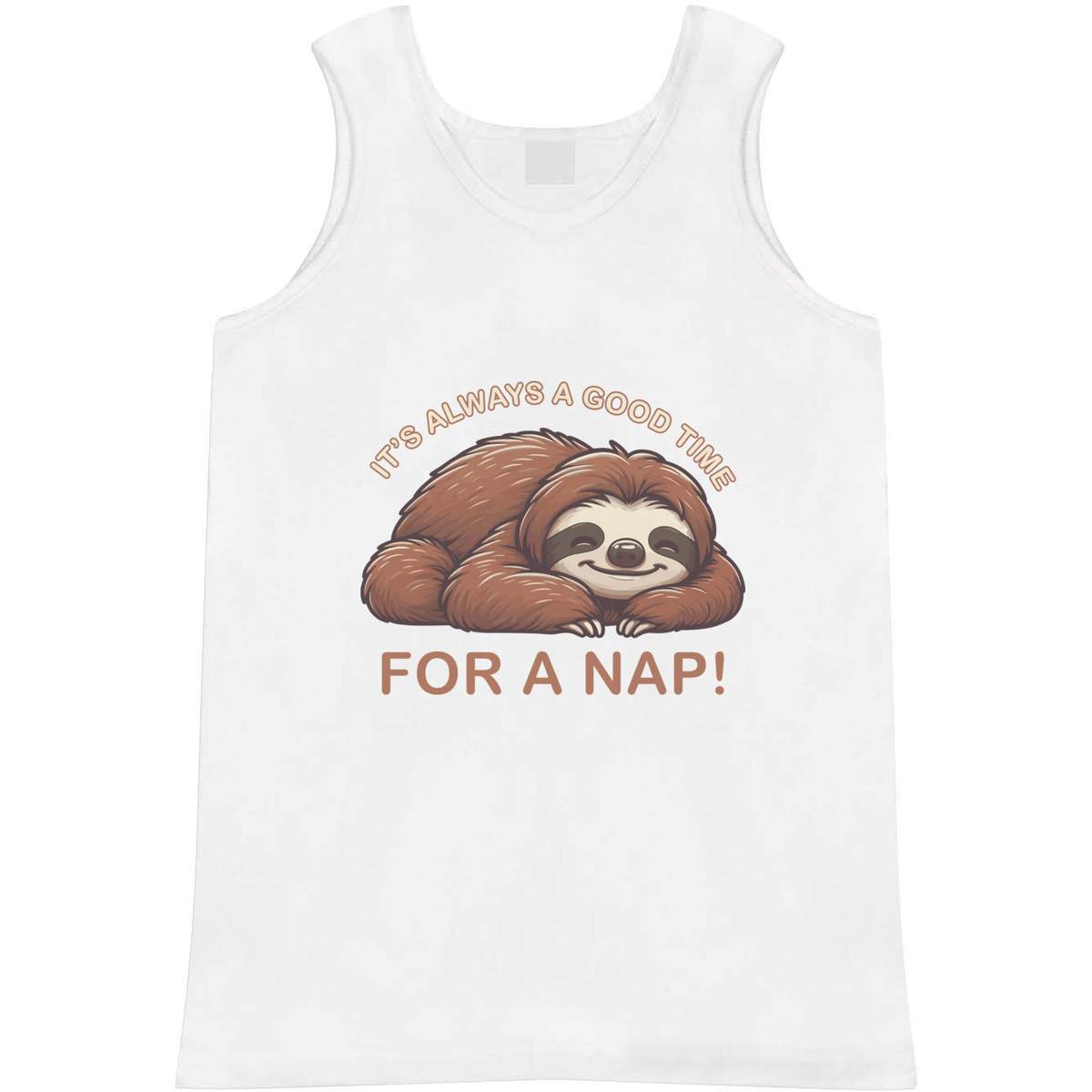 'Sleepy Sloth Nap Time' Adult Vest - White, S - Sleeveless Tank Top for Gym, Training, Running, Sports and Summer (AV00187095)