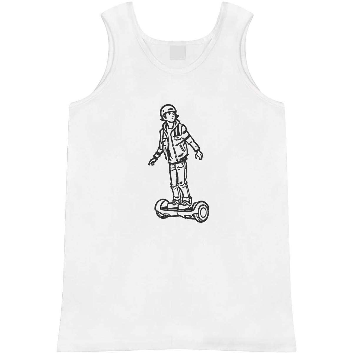 'Boy On Hoverboard' Adult Vest - White, XL - Sleeveless Tank Top for Gym, Training, Running, Sports and Summer (AV00122846)