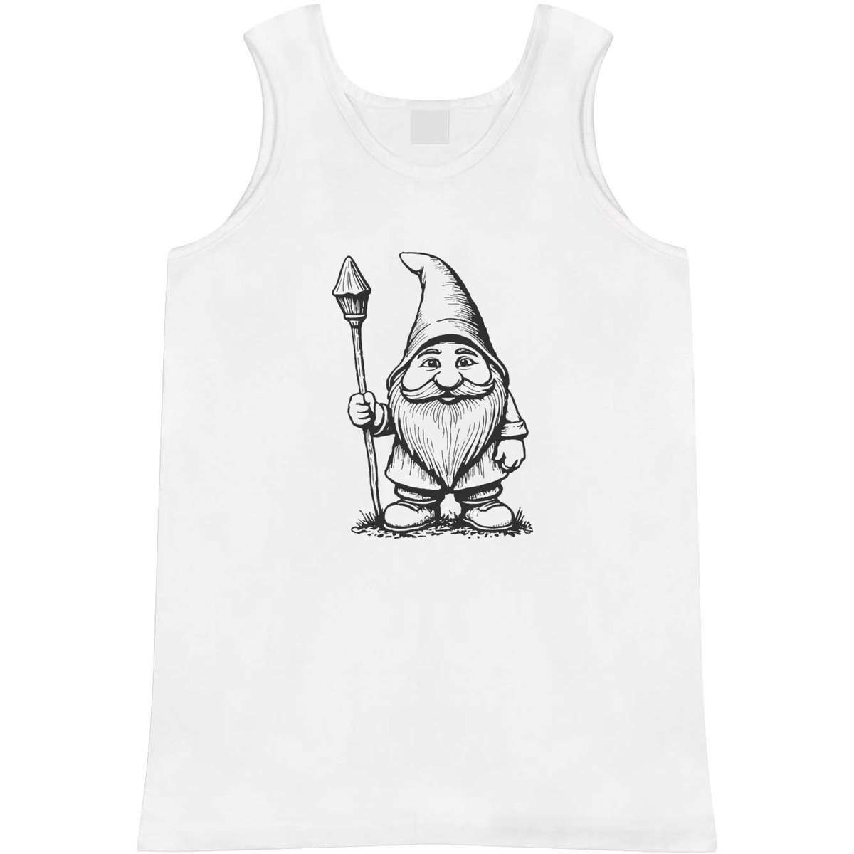 'Garden Gnome With Staff' Adult Vest - White, XL - Sleeveless Tank Top for Gym, Training, Running, Sports and Summer (AV00130638)