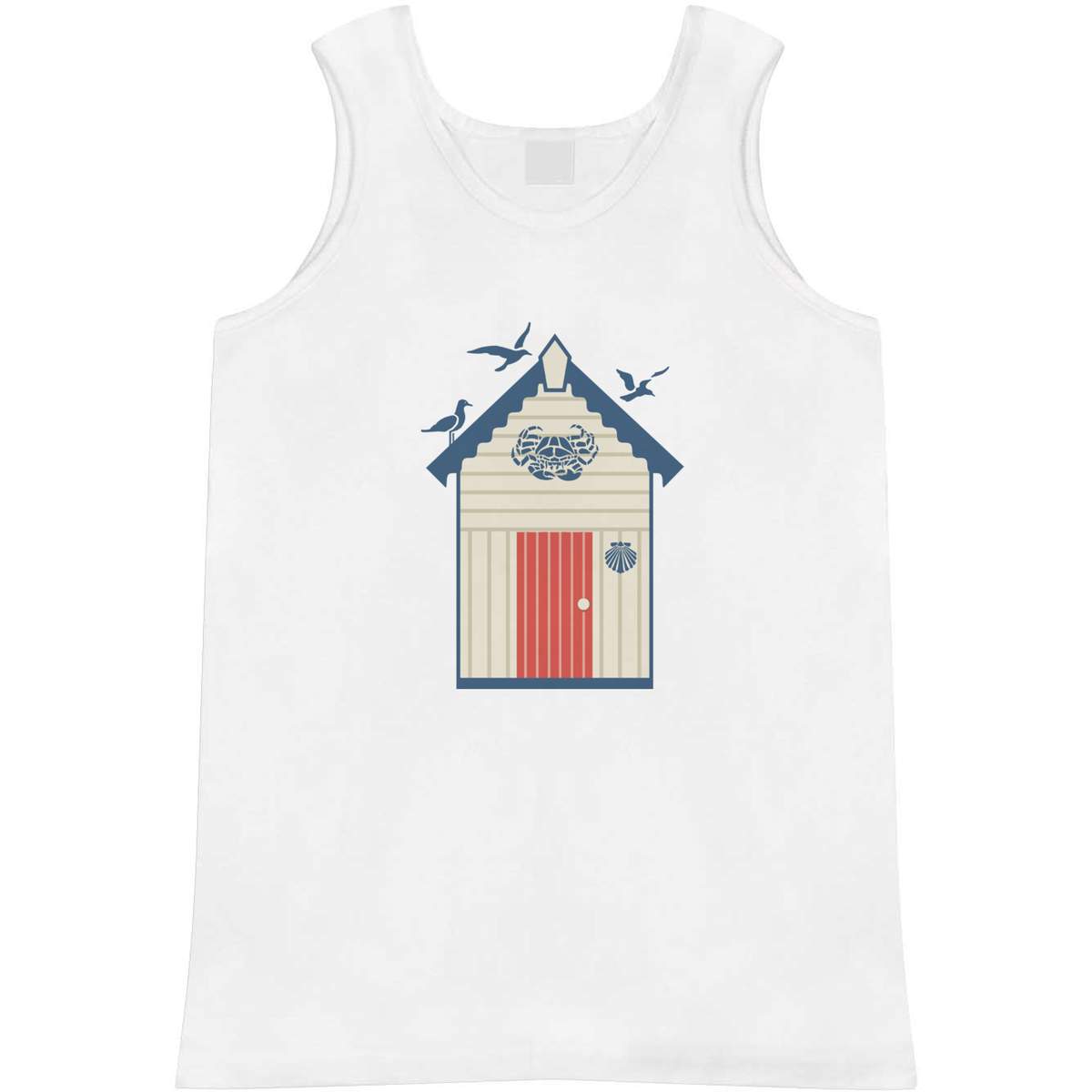 'Beach Hut With Sea Gulls' Adult Vest - White, XL - Sleeveless Tank Top for Gym, Training, Running, Sports and Summer (AV00132630)