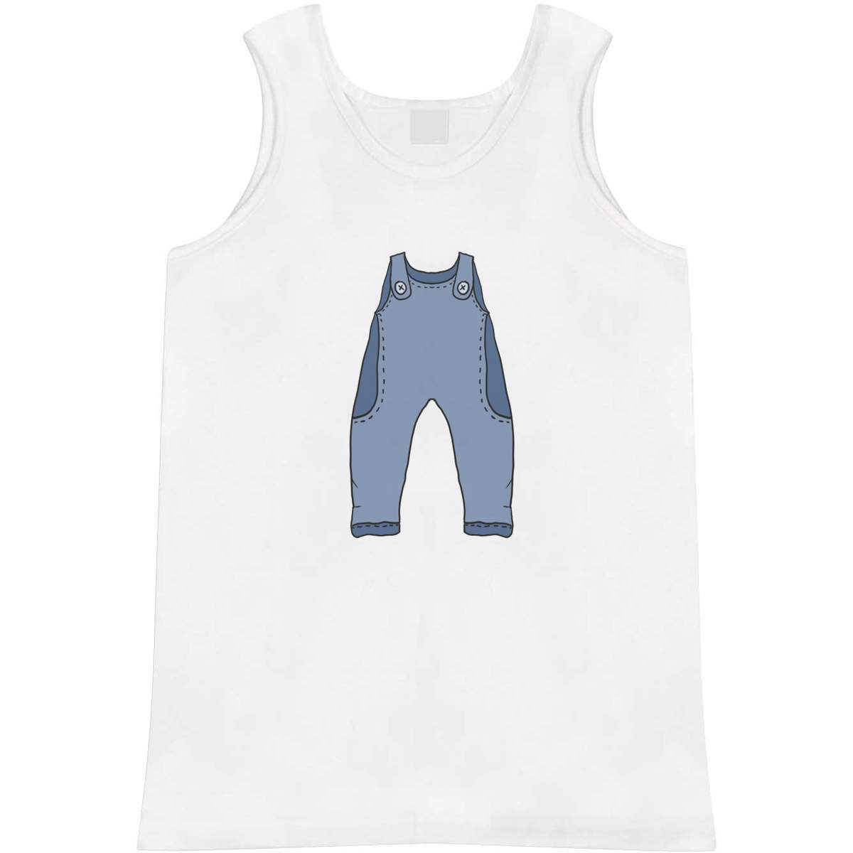 'Blue Dungarees' Adult Vest - White, XL - Sleeveless Tank Top for Gym, Training, Running, Sports and Summer (AV00145122)