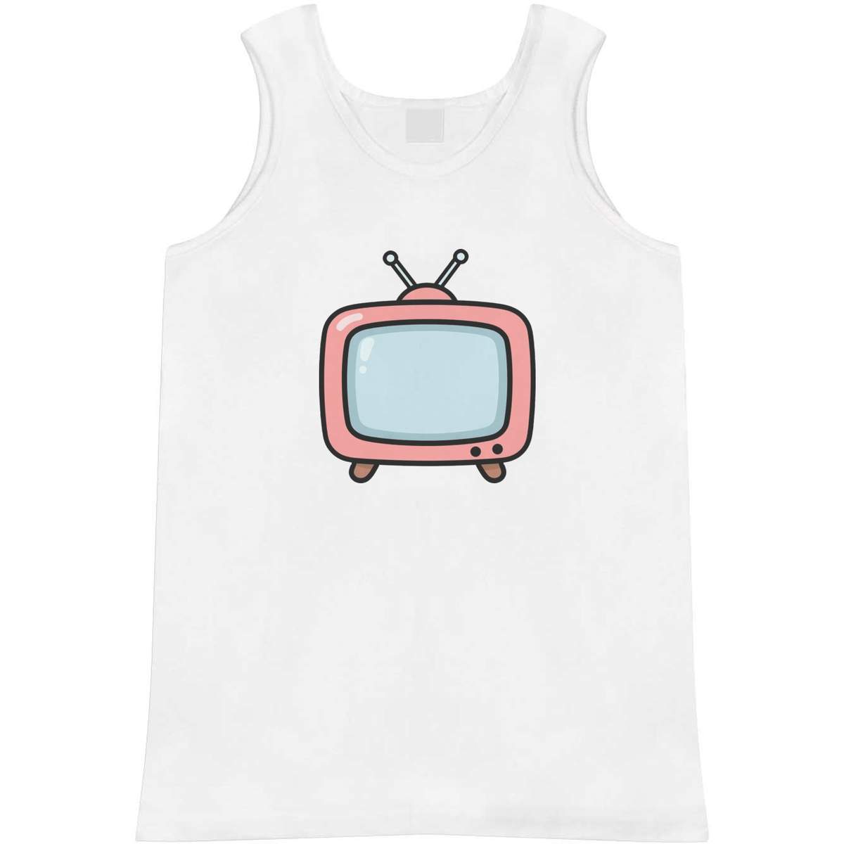 'Cartoon Television' Adult Vest - White, XL - Sleeveless Tank Top for Gym, Training, Running, Sports and Summer (AV00175558)