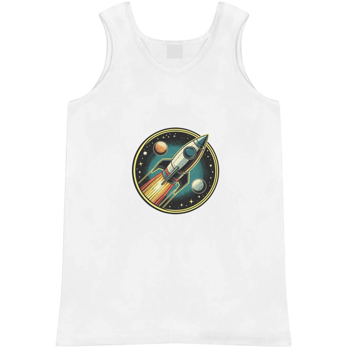 'Retro Rocket Ship' Adult Vest - White, XL - Sleeveless Tank Top for Gym, Training, Running, Sports and Summer (AV00179362)