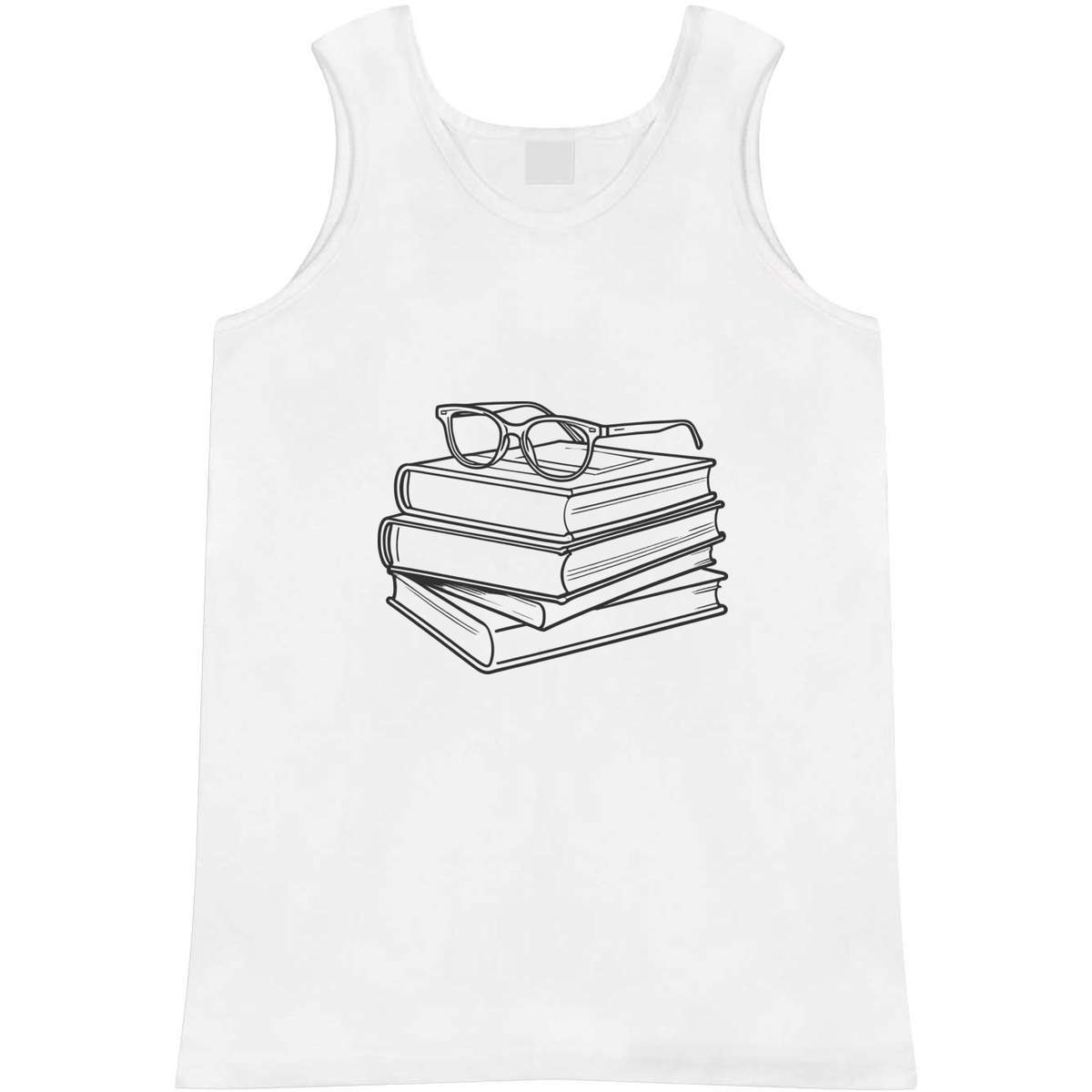 'Books & Glasses' Adult Vest - White, XL - Sleeveless Tank Top for Gym, Training, Running, Sports and Summer (AV00182786)
