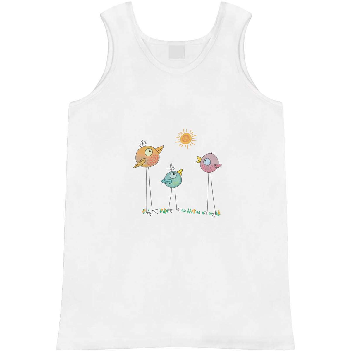 'Quirky Birds' Adult Vest - White, XL - Sleeveless Tank Top for Gym, Training, Running, Sports and Summer (AV00188146)