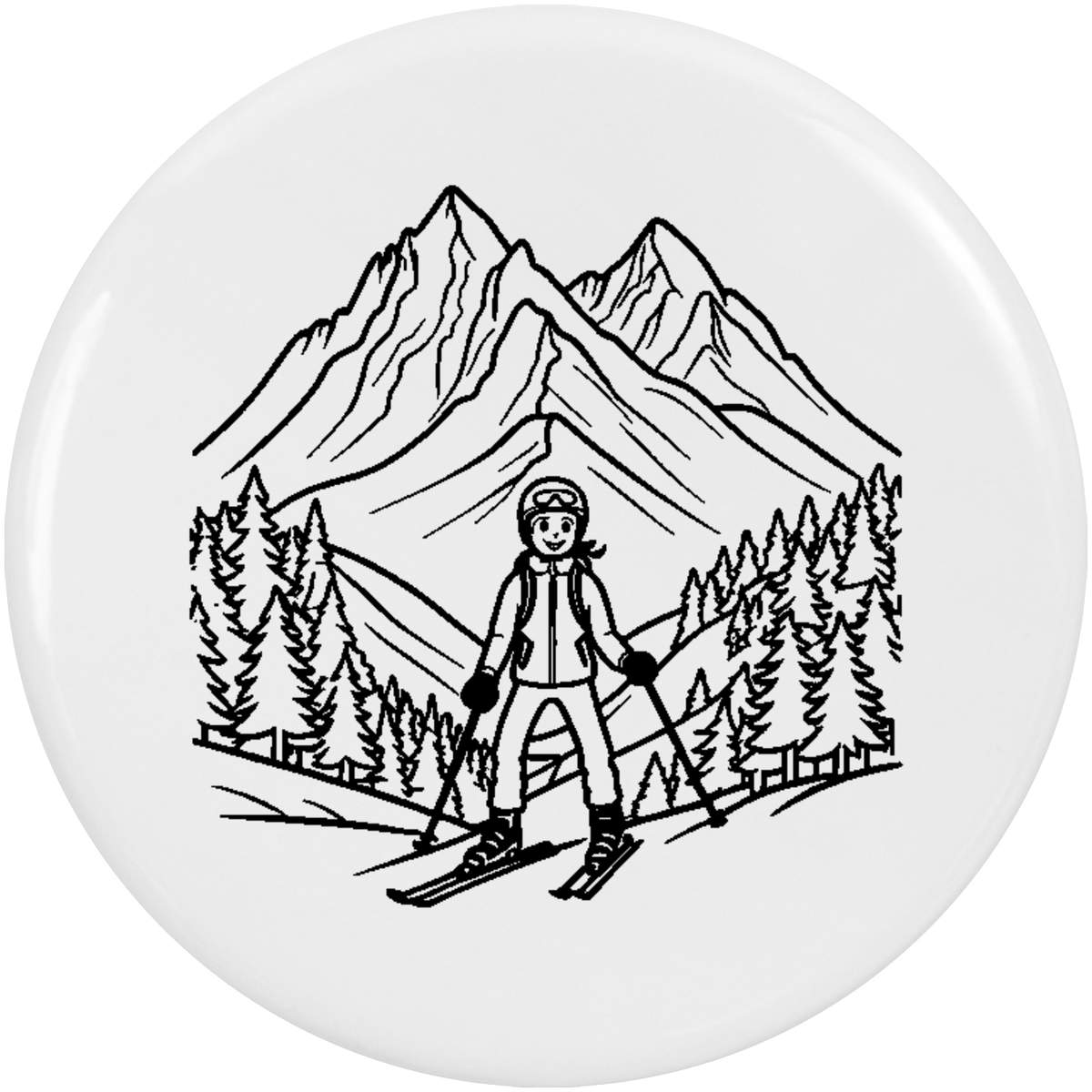2 x 'Mountain Skiing' Button Badges - 38mm - Pin Back / Lapel Badges for Clothes, Bags, Accessories and Gifts (BB00132492)