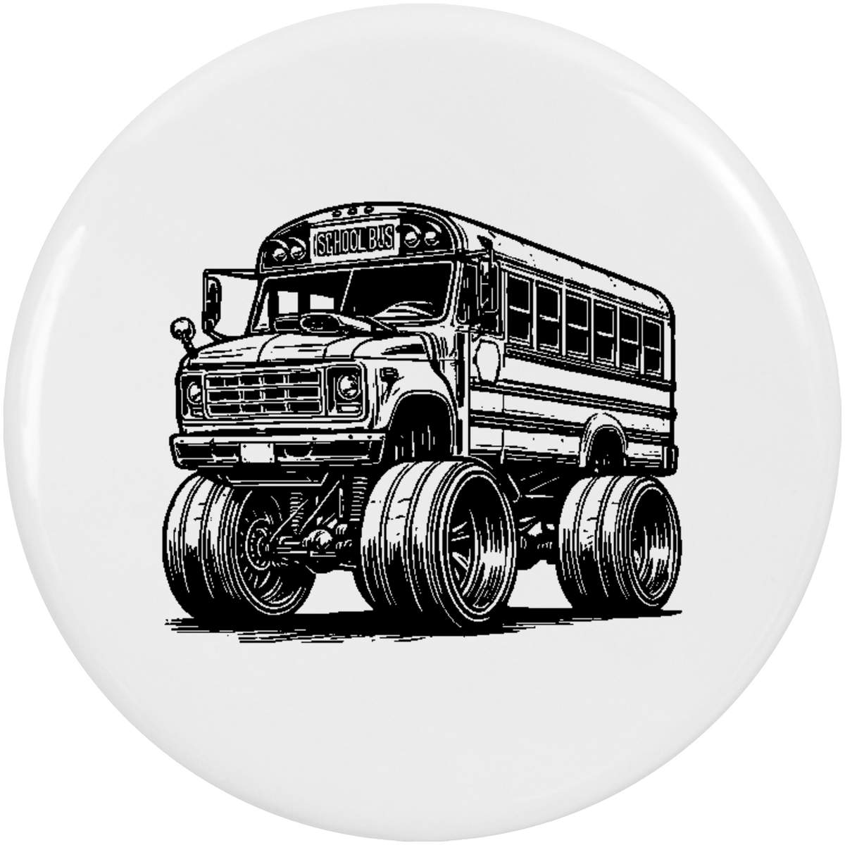 2 x 'Monster Truck School Bus' Button Badges - 38mm - Pin Back / Lapel Badges for Clothes, Bags, Accessories and Gifts (BB00139745)