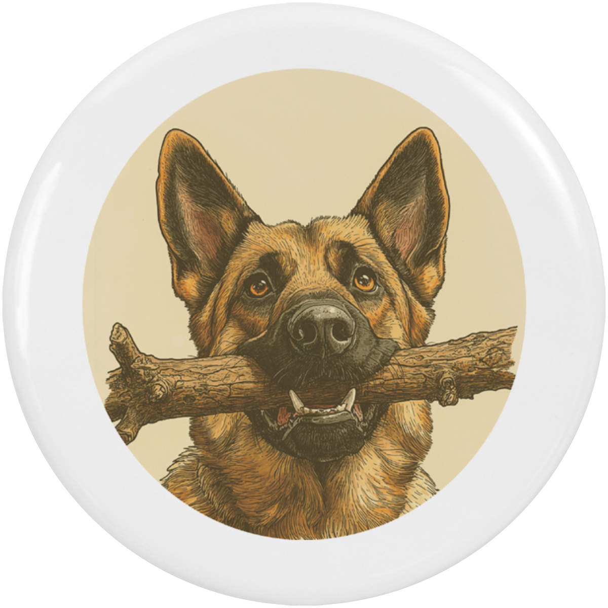 2 x 38mm 'German Shepherd with Stick Portrait' Small Button Pin Badges (BB00140406)