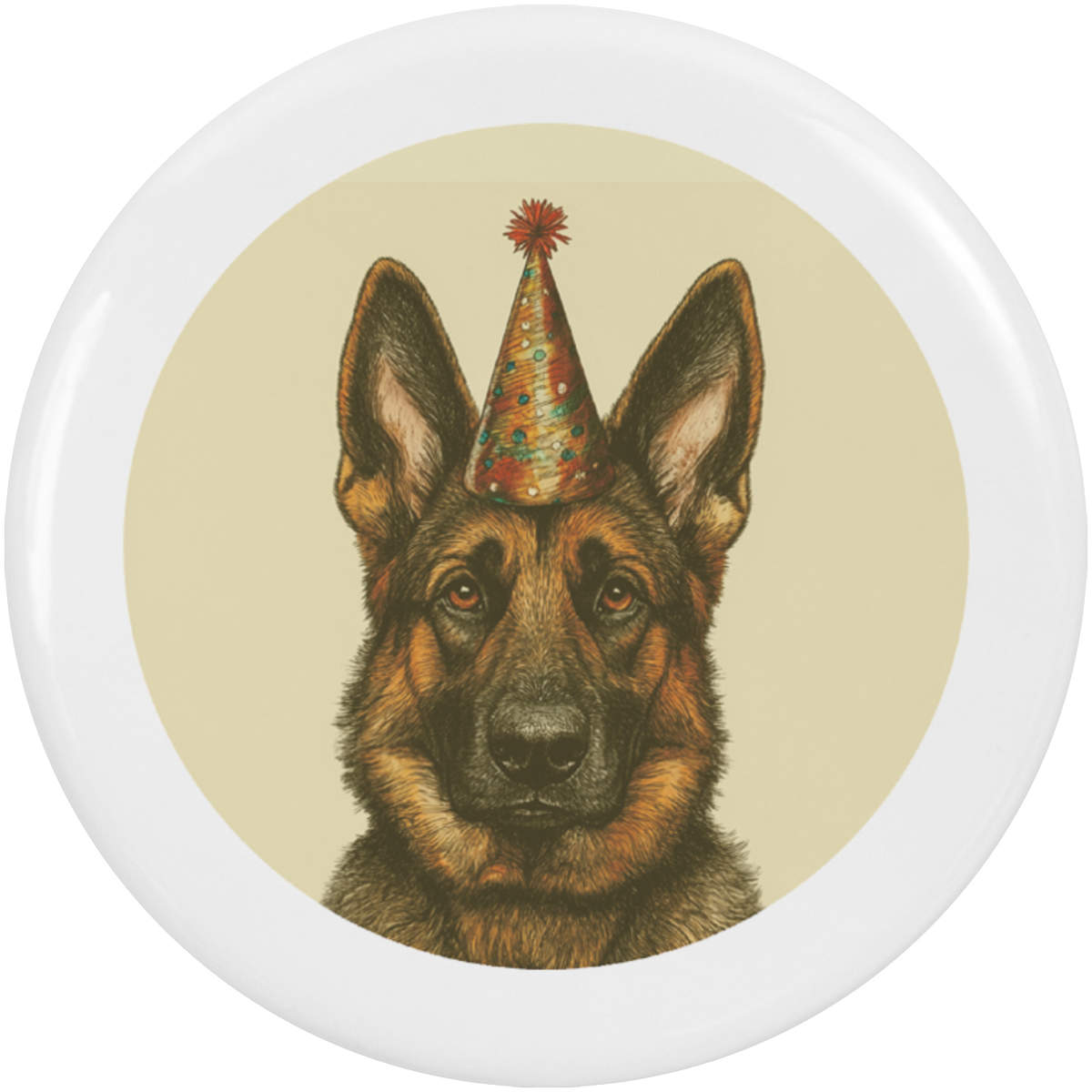 2 x 38mm 'German Shepherd with Party Hat' Small Button Pin Badges (BB00140835)
