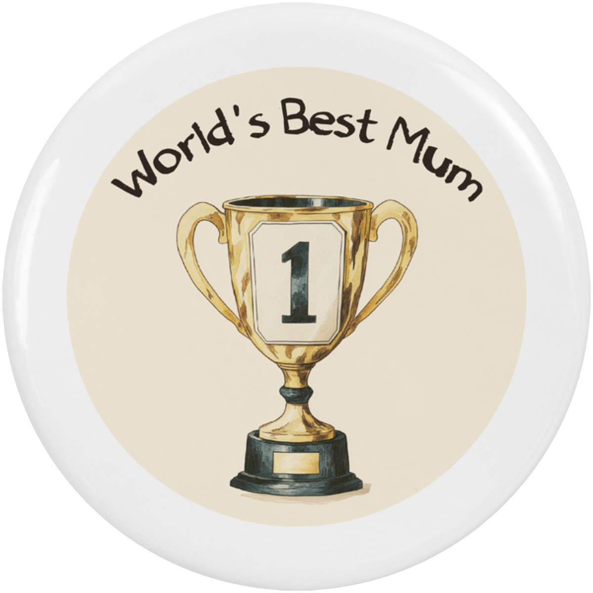2 x 'World's Best Mum Trophy' Button Badges - 38mm - Pin Back / Lapel Badges for Clothes, Bags, Accessories and Gifts (BB00141467)