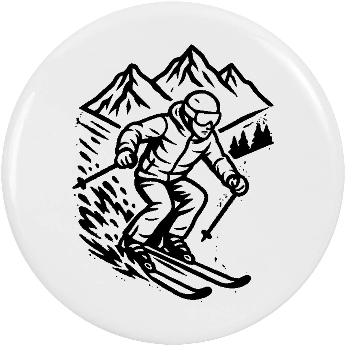 2 x 'Downhill Skiing' Button Badges - 38mm - Pin Back / Lapel Badges for Clothes, Bags, Accessories and Gifts (BB00144149)