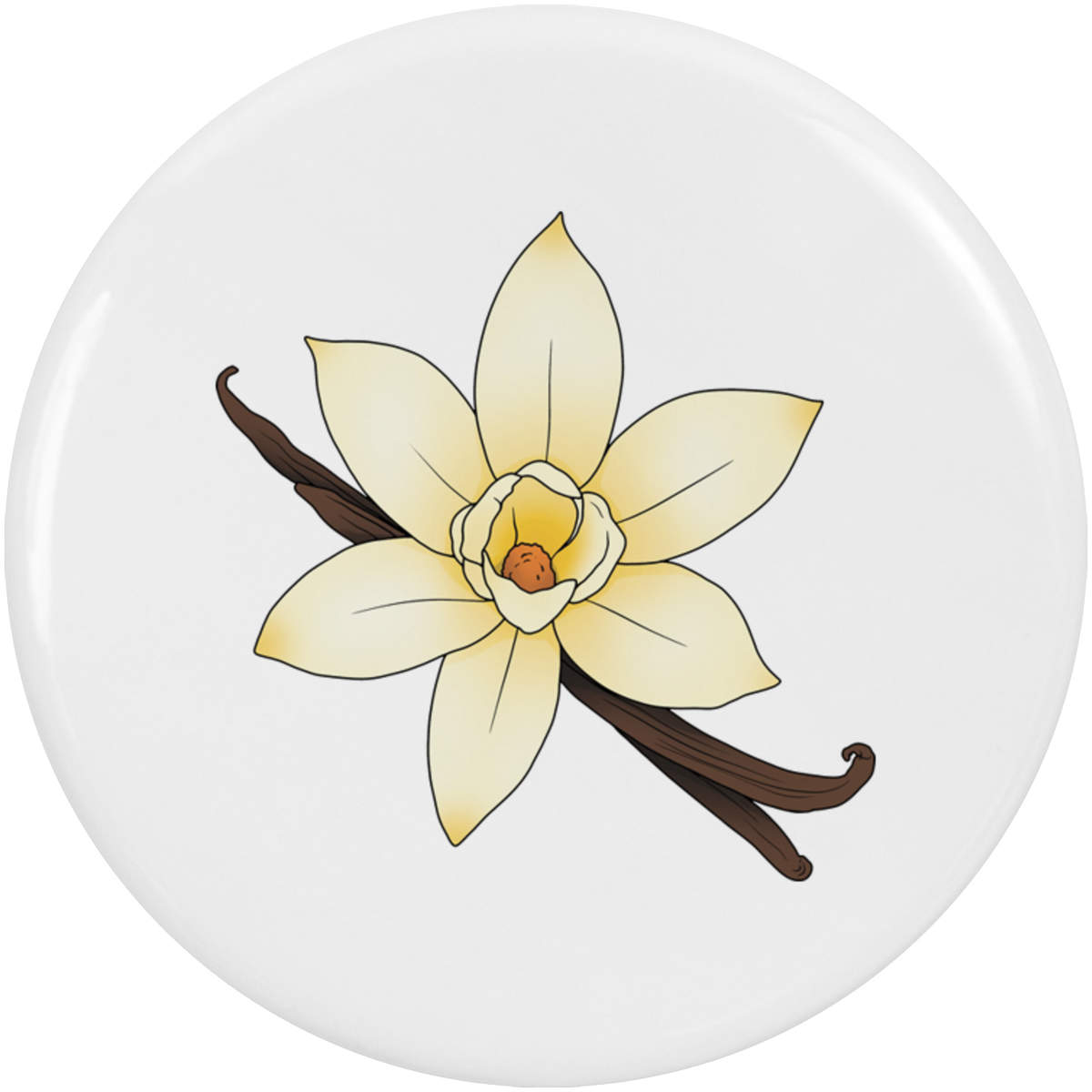 2 x 38mm 'Vanilla Pod & Flower' Small Button Pin Badges (BB00145081)