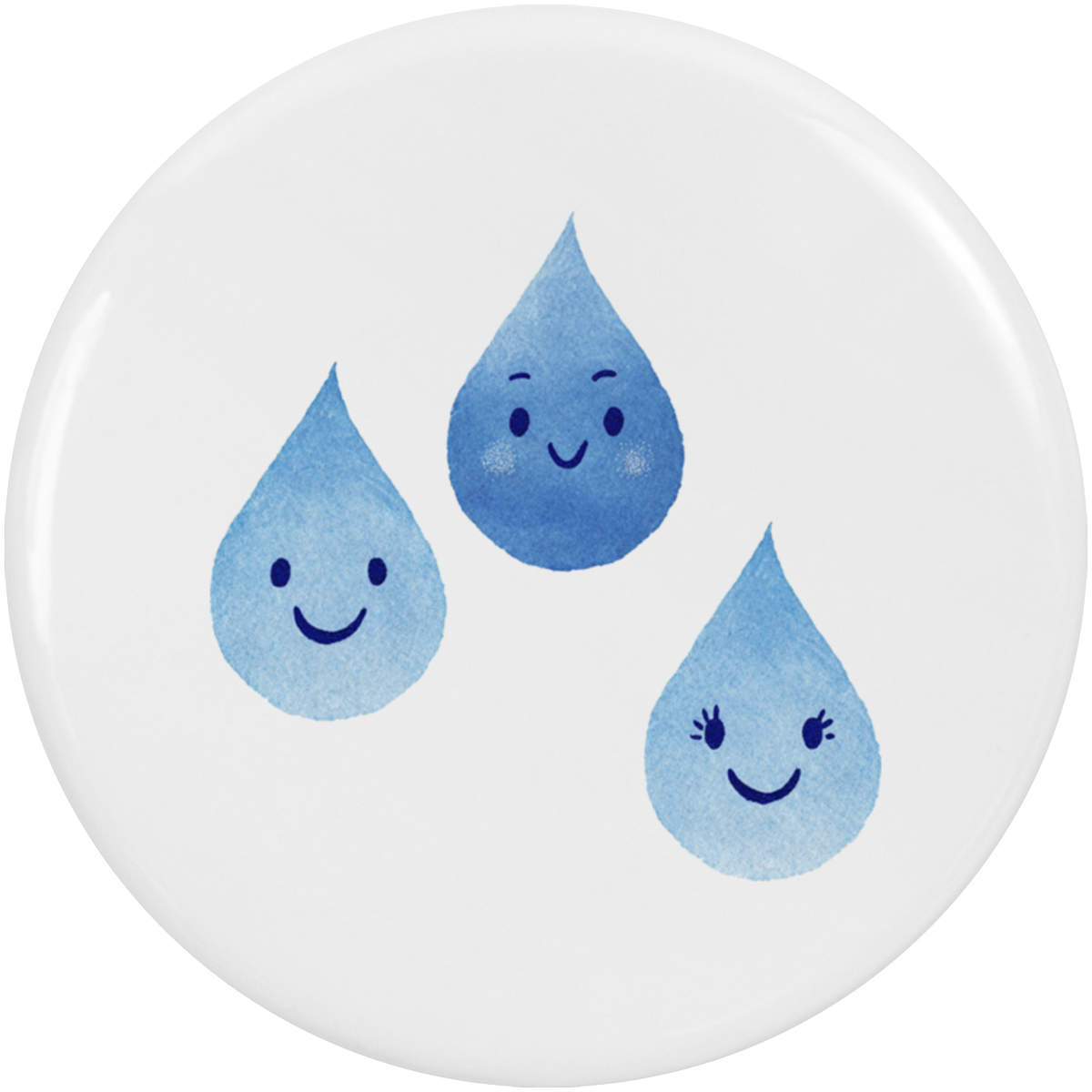 2 x 'Three Happy Water Drops' Button Badges - 38mm - Pin Back / Lapel Badges for Clothes, Bags, Accessories and Gifts (BB00149642)