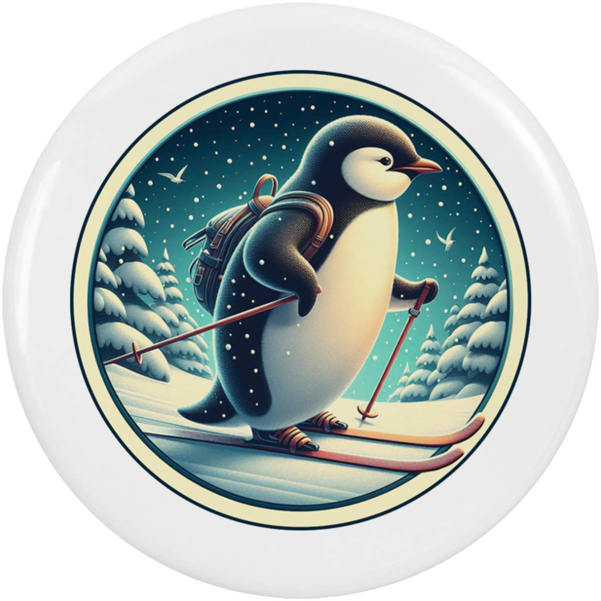 2 x 38mm 'Cute Penguin Winter Skiing Trip' Small Button Pin Badges (BB00150121)