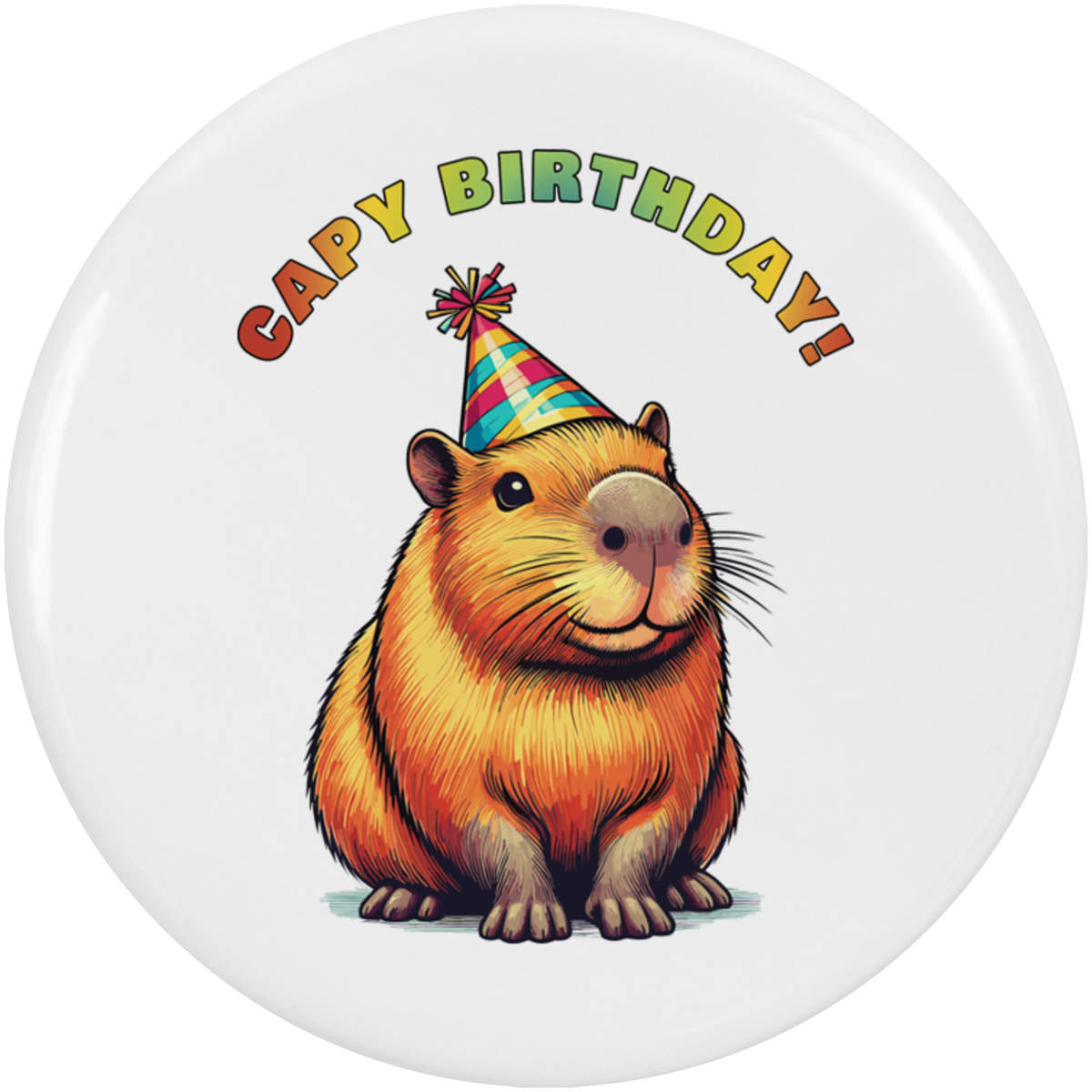2 x 'Cute Capybara Birthday' Button Badges - 38mm - Pin Back / Lapel Badges for Clothes, Bags, Accessories and Gifts (BB00156173)