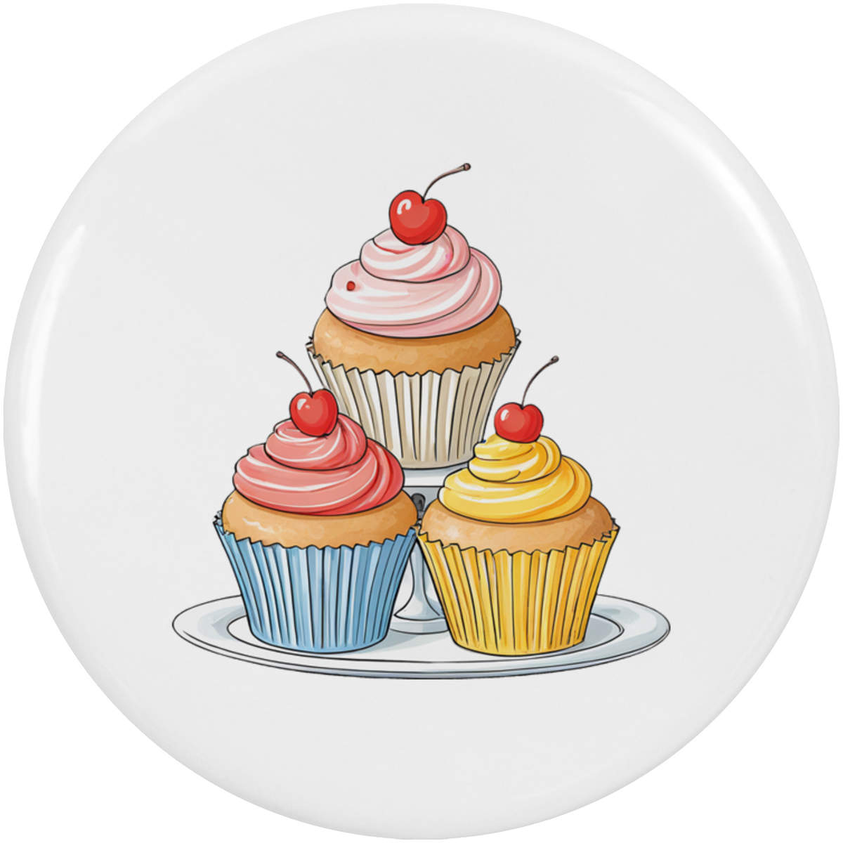 2 x 'Cupcakes on Cake Stand' Button Badges - 38mm - Pin Back / Lapel Badges for Clothes, Bags, Accessories and Gifts (BB00163792)