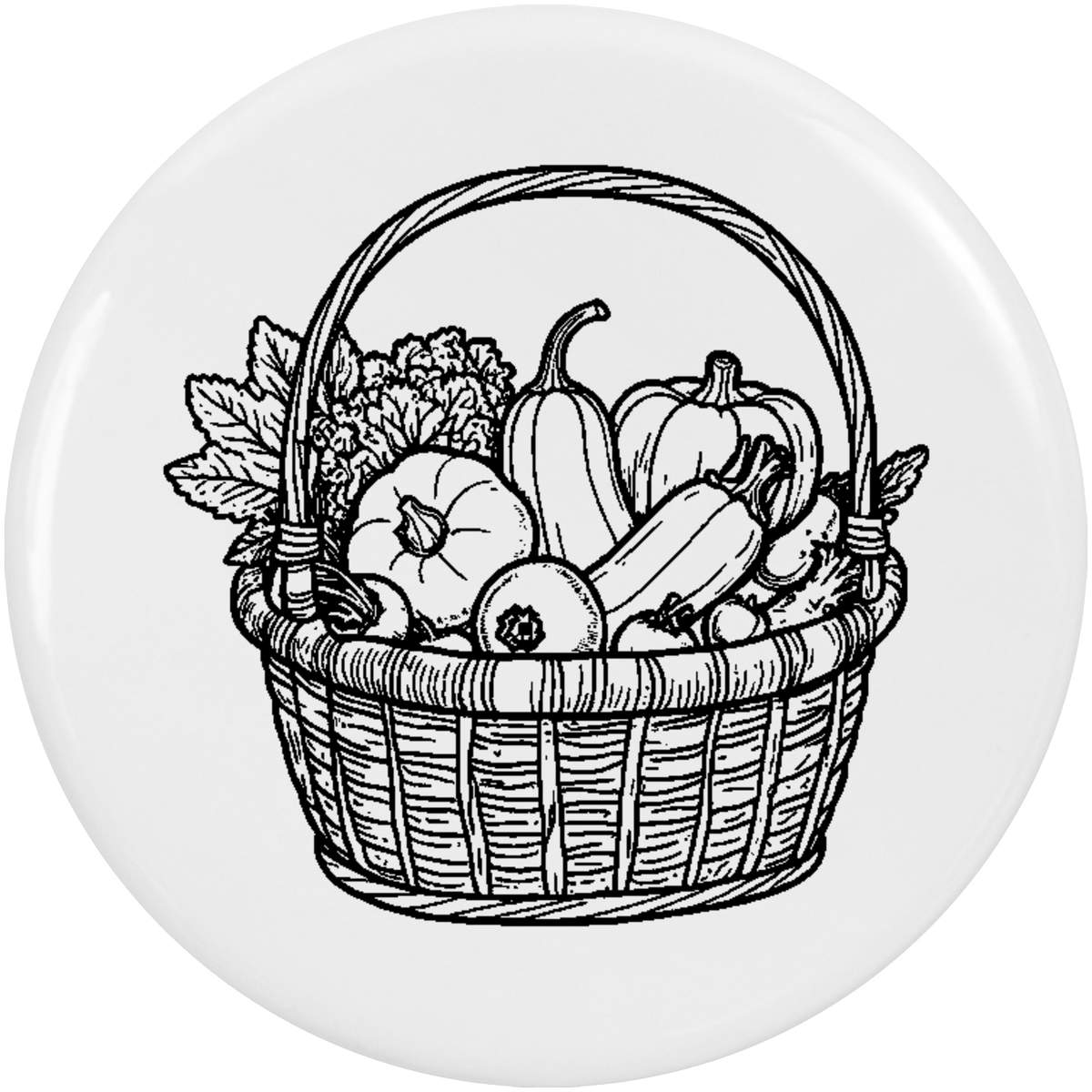 2 x 'Basket & Fresh Vegetables' Button Badges - 38mm - Pin Back / Lapel Badges for Clothes, Bags, Accessories and Gifts (BB00164287)