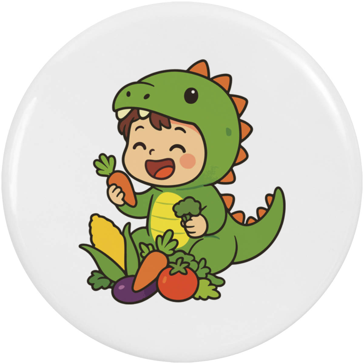 2 x 'Veggisaurus & Vegetables' Button Badges - 38mm - Pin Back / Lapel Badges for Clothes, Bags, Accessories and Gifts (BB00170458)